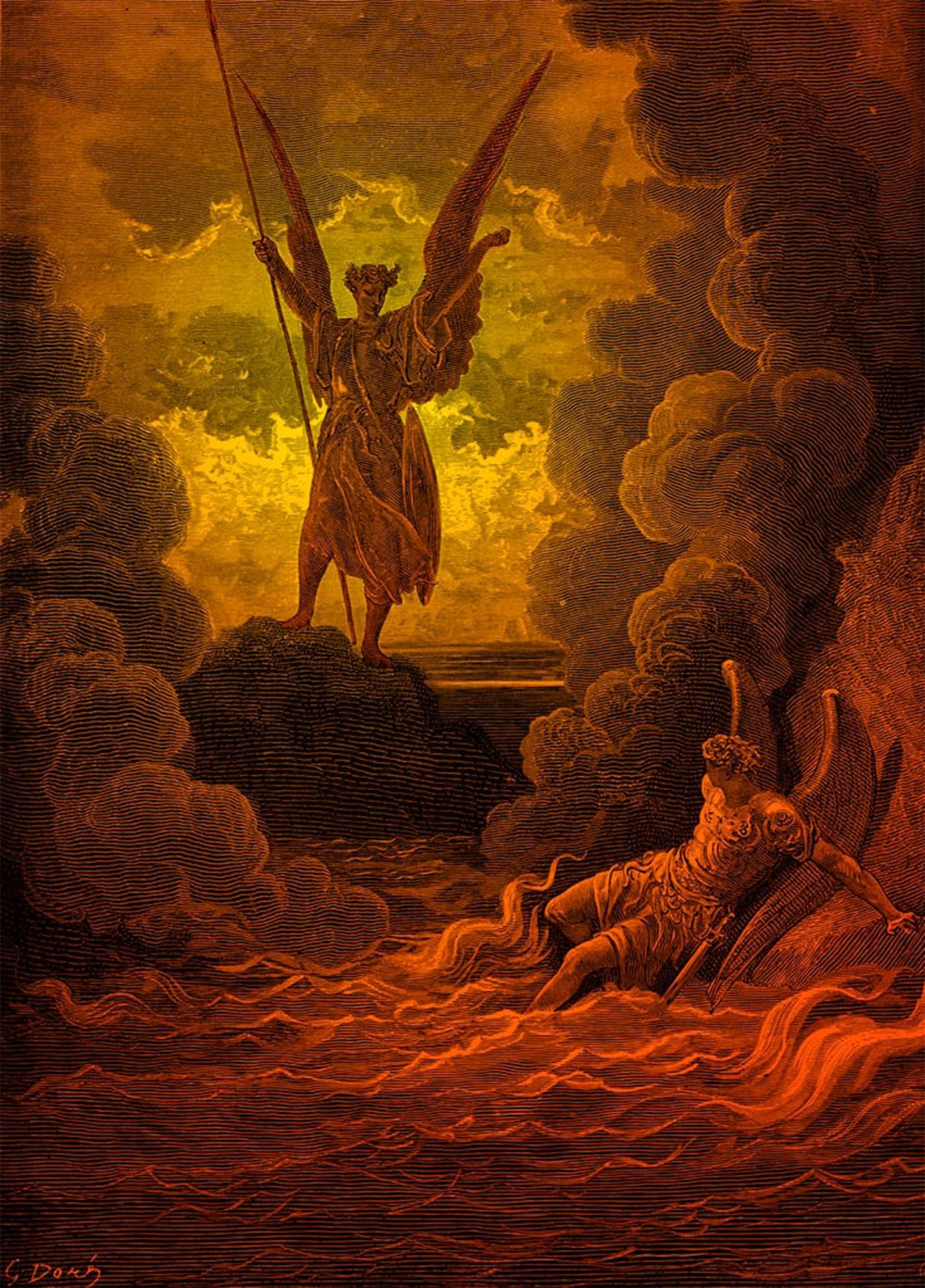 POSTERIIk Famous Print Pop Art Wall Art Graffiti Paradise Lost Enemy and Beelzebub by Doré by Gustave Dore Art Prints for Home Decor 60x90cm