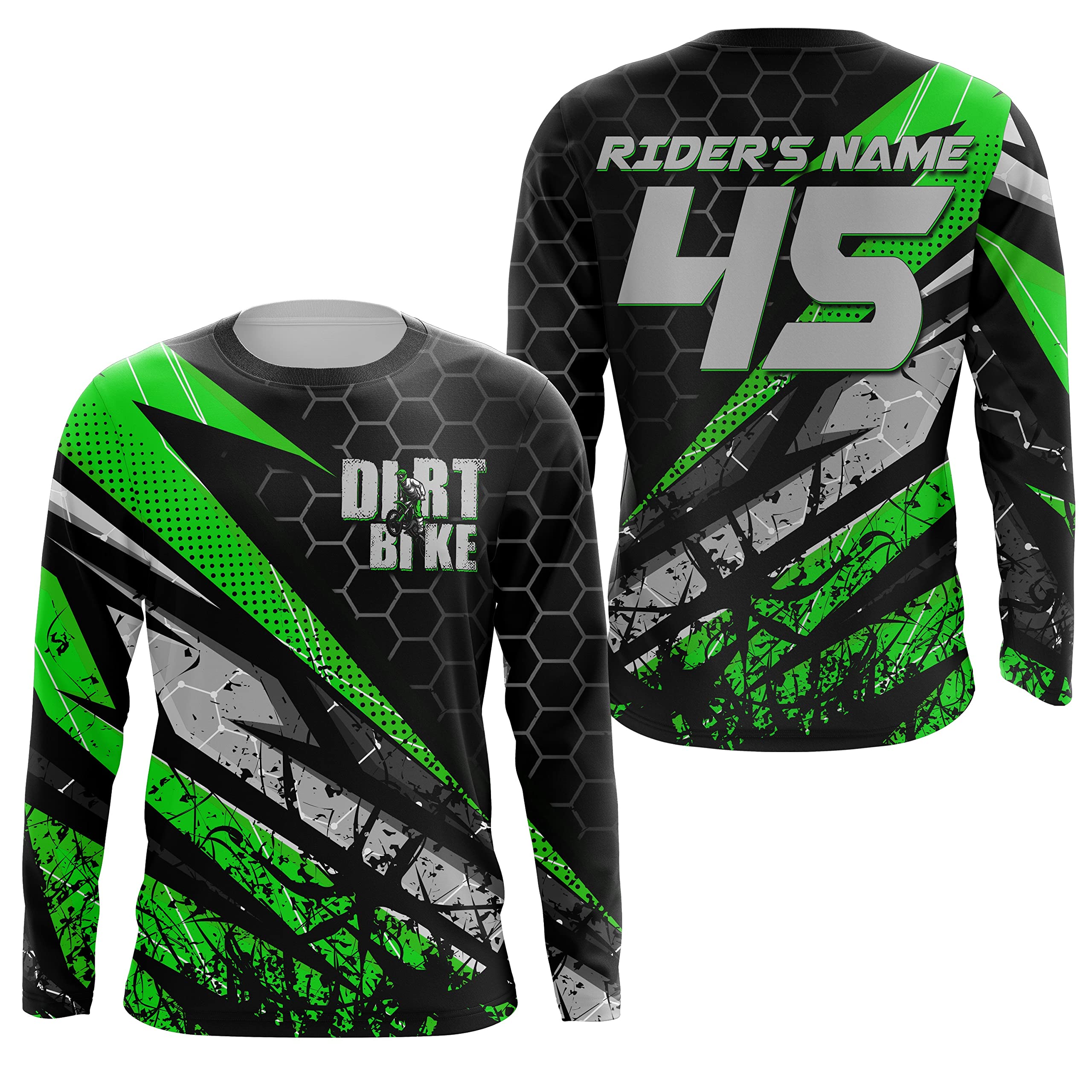 PIONAMZIOZ Custom Dirt Bike Jersey Men Women Kid UPF30+ Motocross Riding Shirt MX Off-Road Jersey Motorcycle PDT (Green)