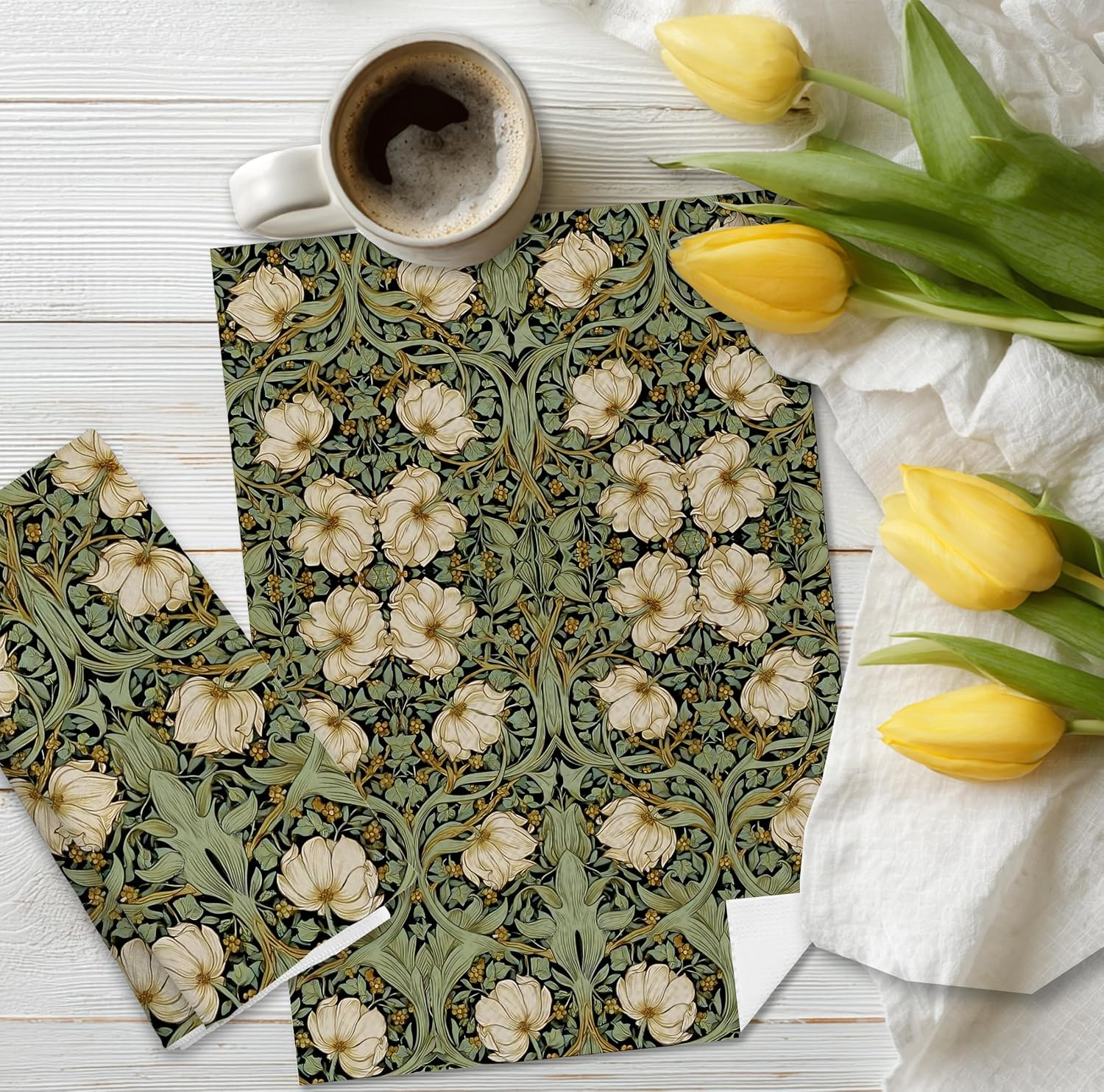 William Morris Inspired Kitchen Towels Set of 2, Vintage Botanical Floral Dish Towels 16x24 Inch, Decorative Tea Towels image 5