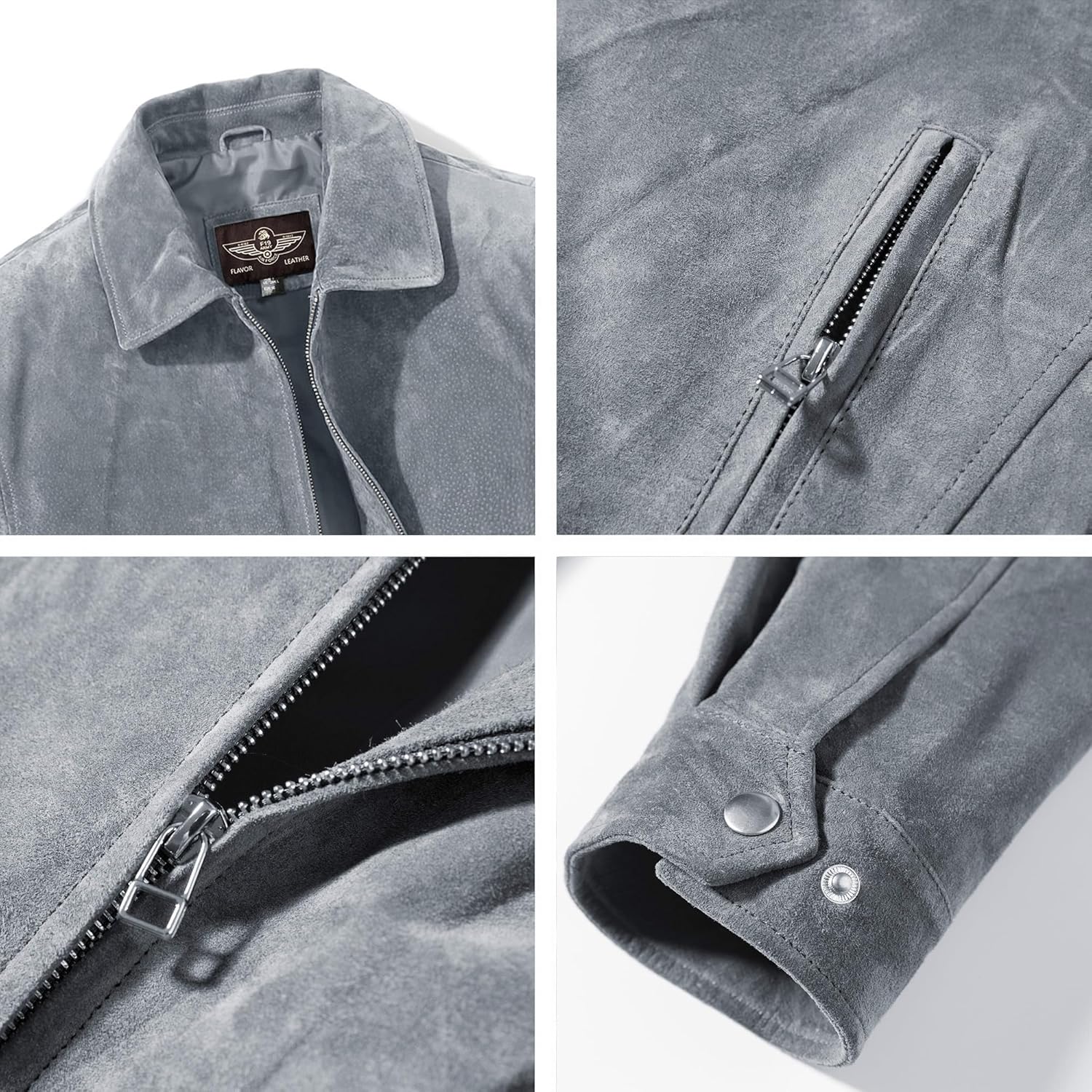 FLAVOR Men's Suede Leather Bomber Jacket Casual Coat for Men - Image 7