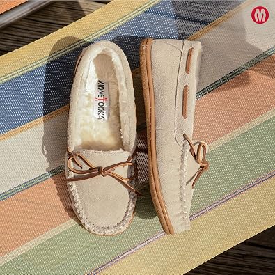 Minnetonka Women's Camp Tie Moc - Indoor/Outdoor Cozy Slippers with Durable Sole