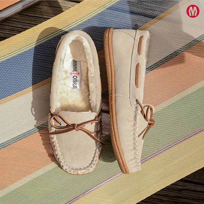 Minnetonka Women's Camp Tie Moc - Indoor/Outdoor Cozy Slippers with Durable Sole