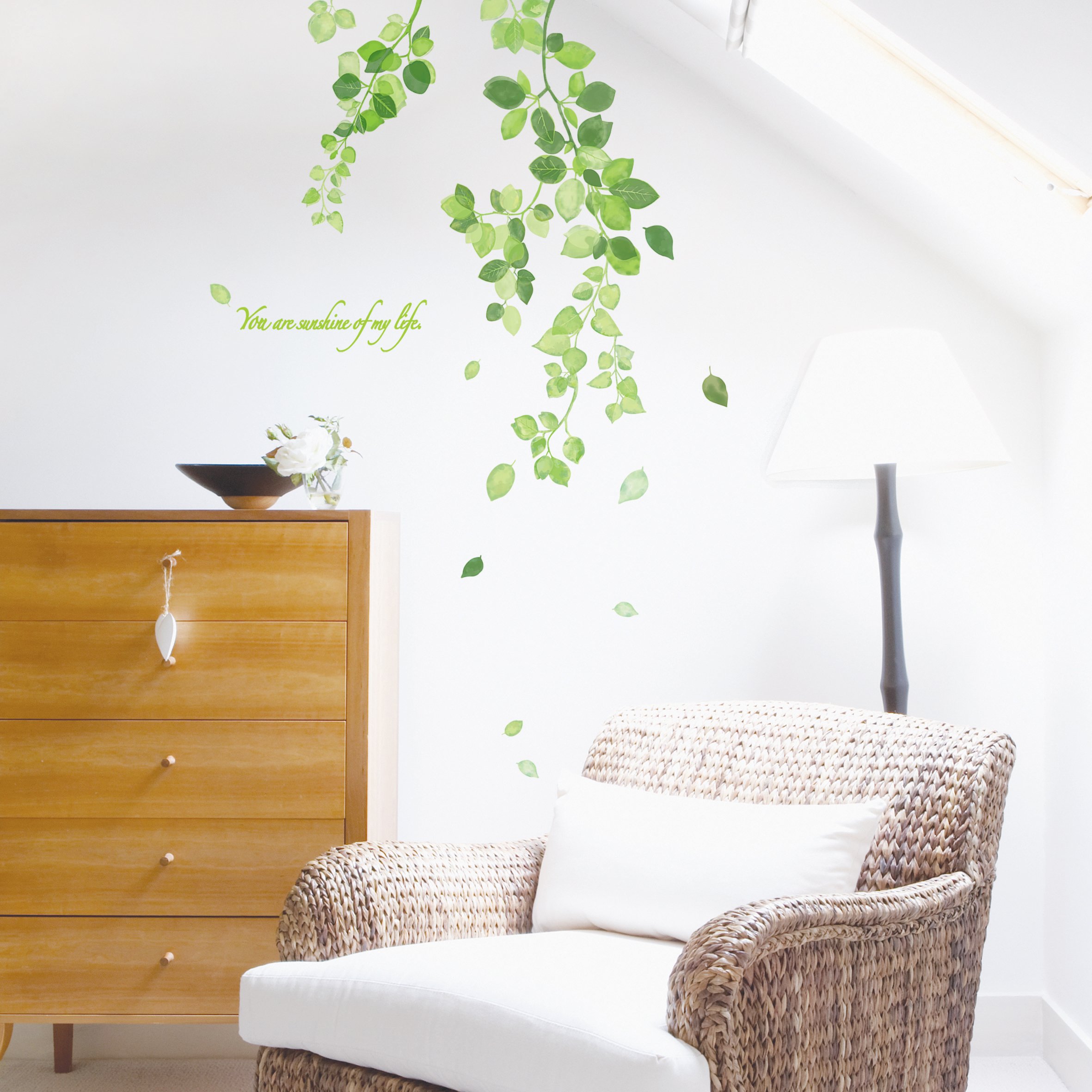 Ambiance Sticker Naklejki na ścianę, kleje, liście bluszczu, tatuaż ścienny dla niemowląt, pokoju dziecięcego i salonu, wys. 70 x dł. 50 cm