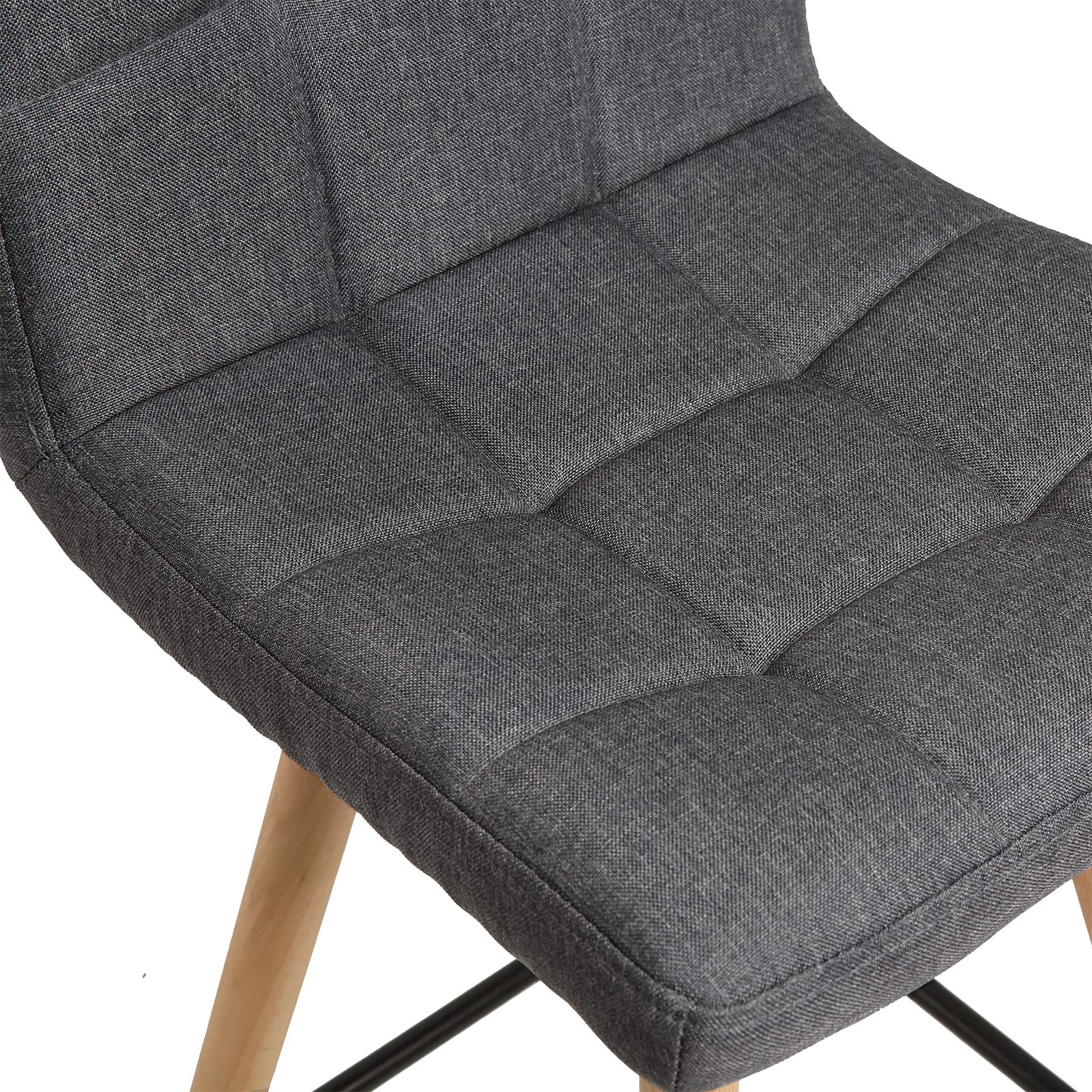 WOLTU Taburetes de Bar con Respaldo, Asiento de Lino, Gris Oscuro | Juego de 2, con Reposapies, Marco de Madera, para Cocina, Bar