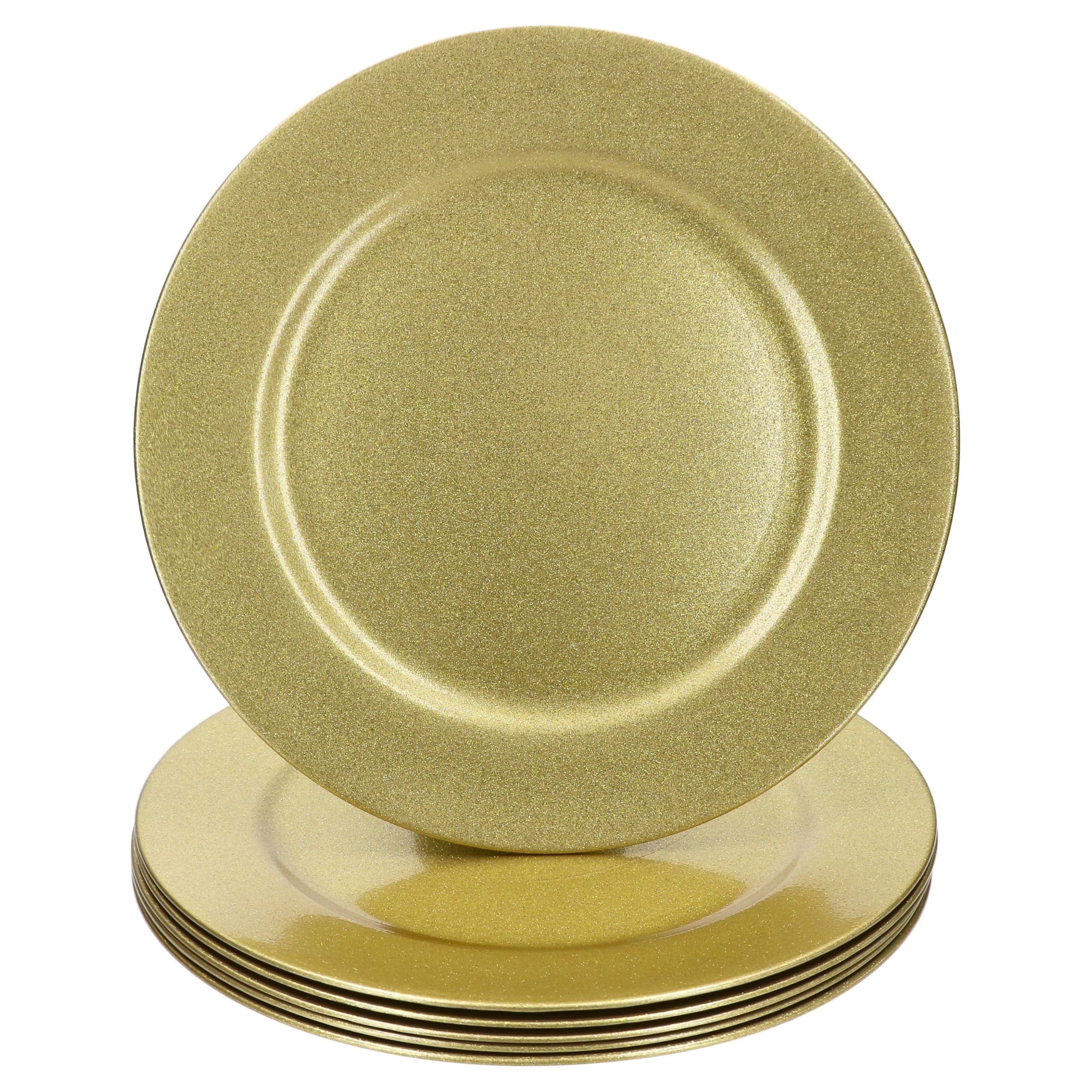 MamboCat Lot de 6 assiettes de présentation dorées à paillettes I Ø 33 cm I Assiettes décoratives légères en plastique I Set de table pour 6 personnes I pour Noël, mariages et autres
