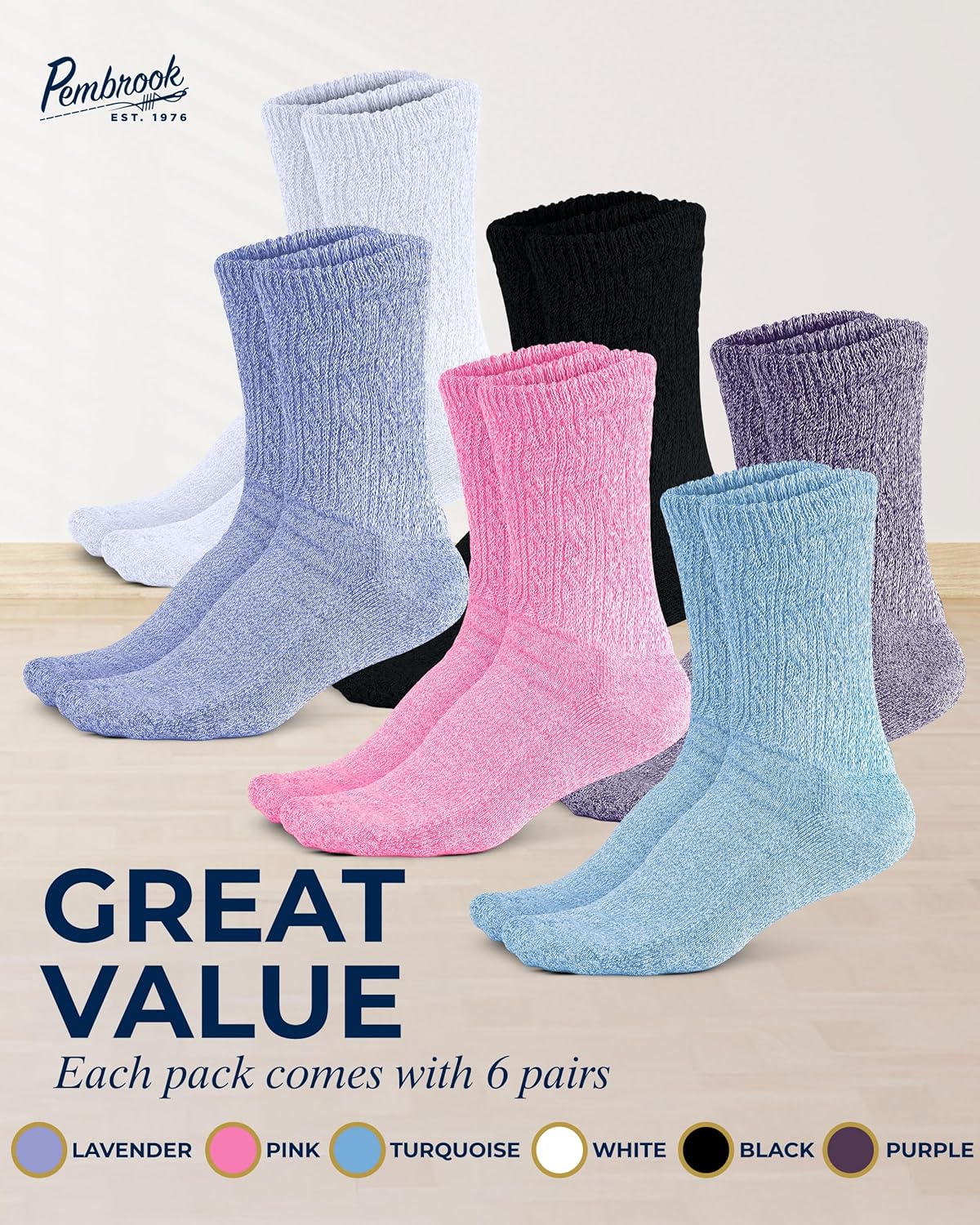 Pembrook Diabetic Socks for Women - 6 Pairs Cable Knit Viscose Bamboo Socks Woman, Non-Binding Top, Moisture-Wicking - Image 5