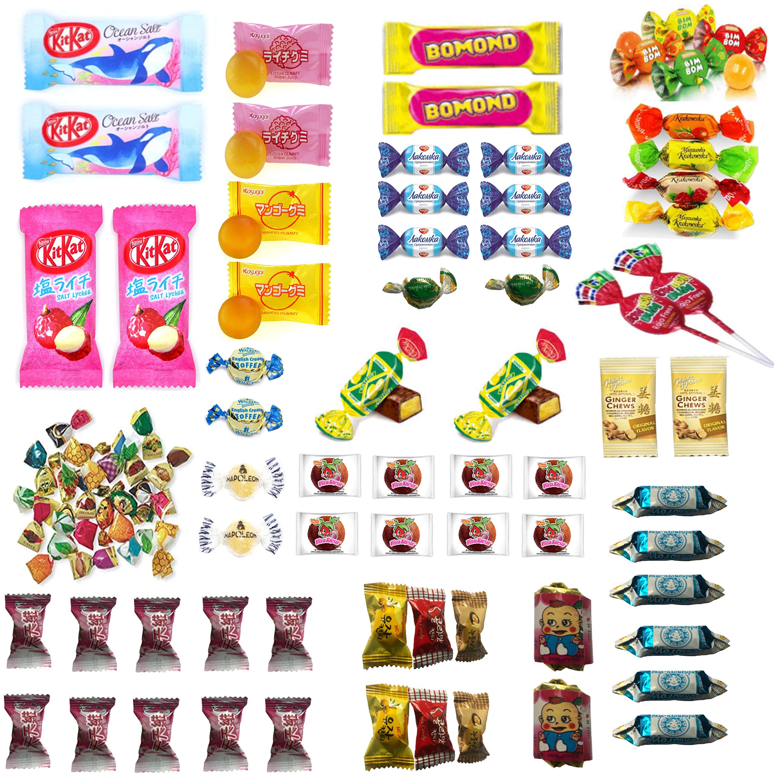 International Candy Assortment (72 Pieces) from 14 Different Countries Around the World - Variety of Fruit and Chocolate Candies (72)