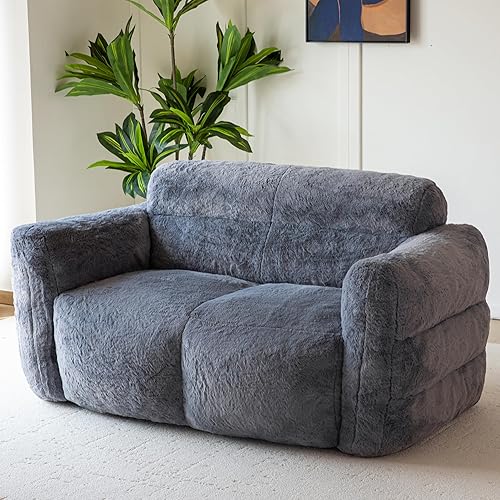 MAXYOYO Giant Bean Bag Chair for Adults, Ultra Soft Fluffy Loveseat Bean Bag Sofa, Oversized Floor Sofa for Living Room Bedroom, Cozy Reading Chair with Filler, Dark Grey