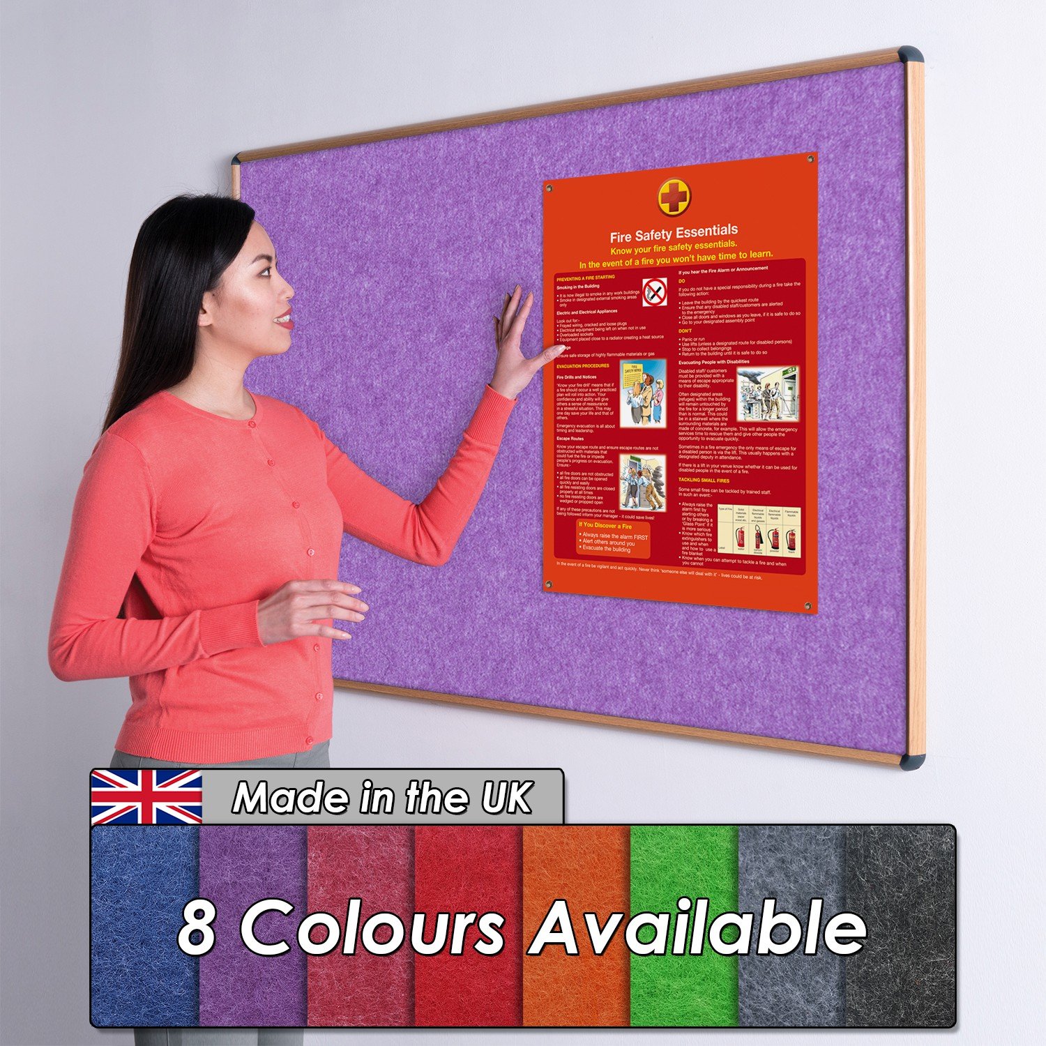Wonderwall Purple Fire-Retardant Noticeboard, 120 x 150 cm, Oak Effect