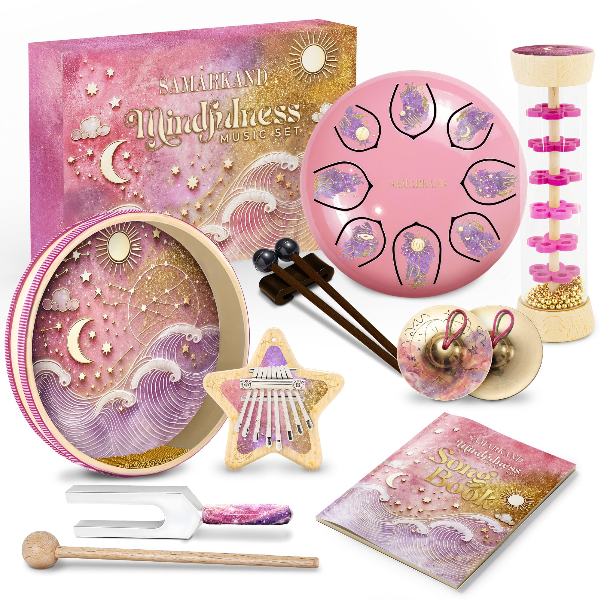 Strumenti Musicali Bambini – Kit Sensoriale con Kalimba, Tamburo Oceanico e Bastone della Pioggia – Giochi Bambini 3+ Anni per Relax, Creatività e Ritmo – Regalo Bambina 3+ Anni