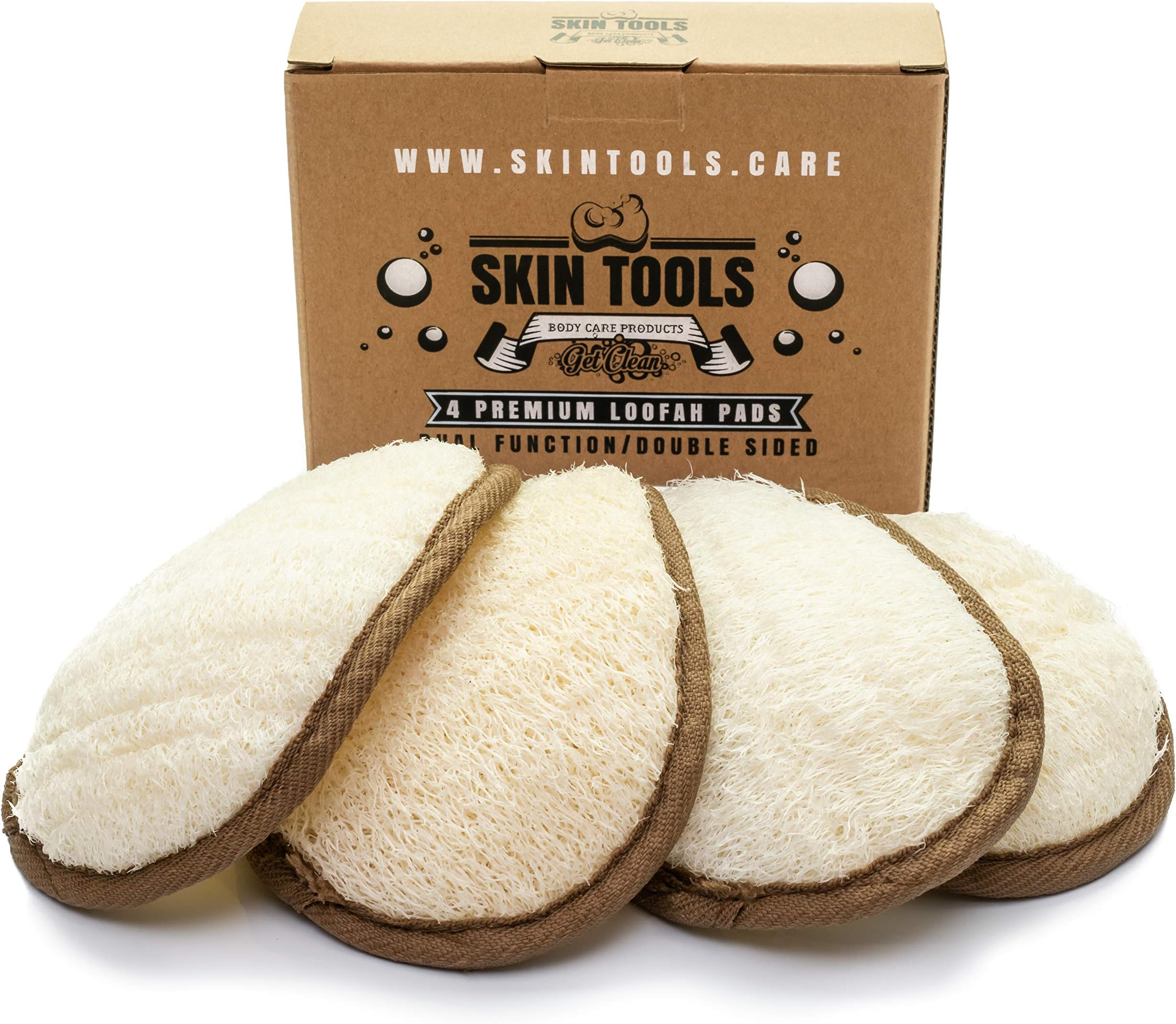 Eco Friendly 4 Pack Premium Loofah Pads, Shower and Bath Sponge, All Natural Exfoliating Luffa, Perfect for Men and Women, Helps to Remove Deodorant, Sunblock and Exfoliate Feet