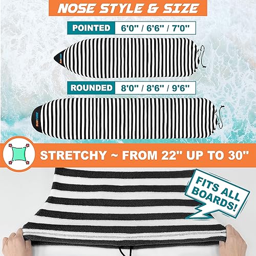 Miniatura 6 de SUN CUBE Funda para calcetín para tabla de surf, bolsa protectora para tabla de surf, ligera, elástica, para longboard, híbrido, tabla corta