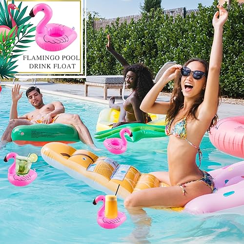 Miniatura 7 de Paquete de 200 soportes inflables para bebidas de flamenco, flotadores de bebidas de flamenco rosa, portavasos flotantes para bebidas para jacuzzi,