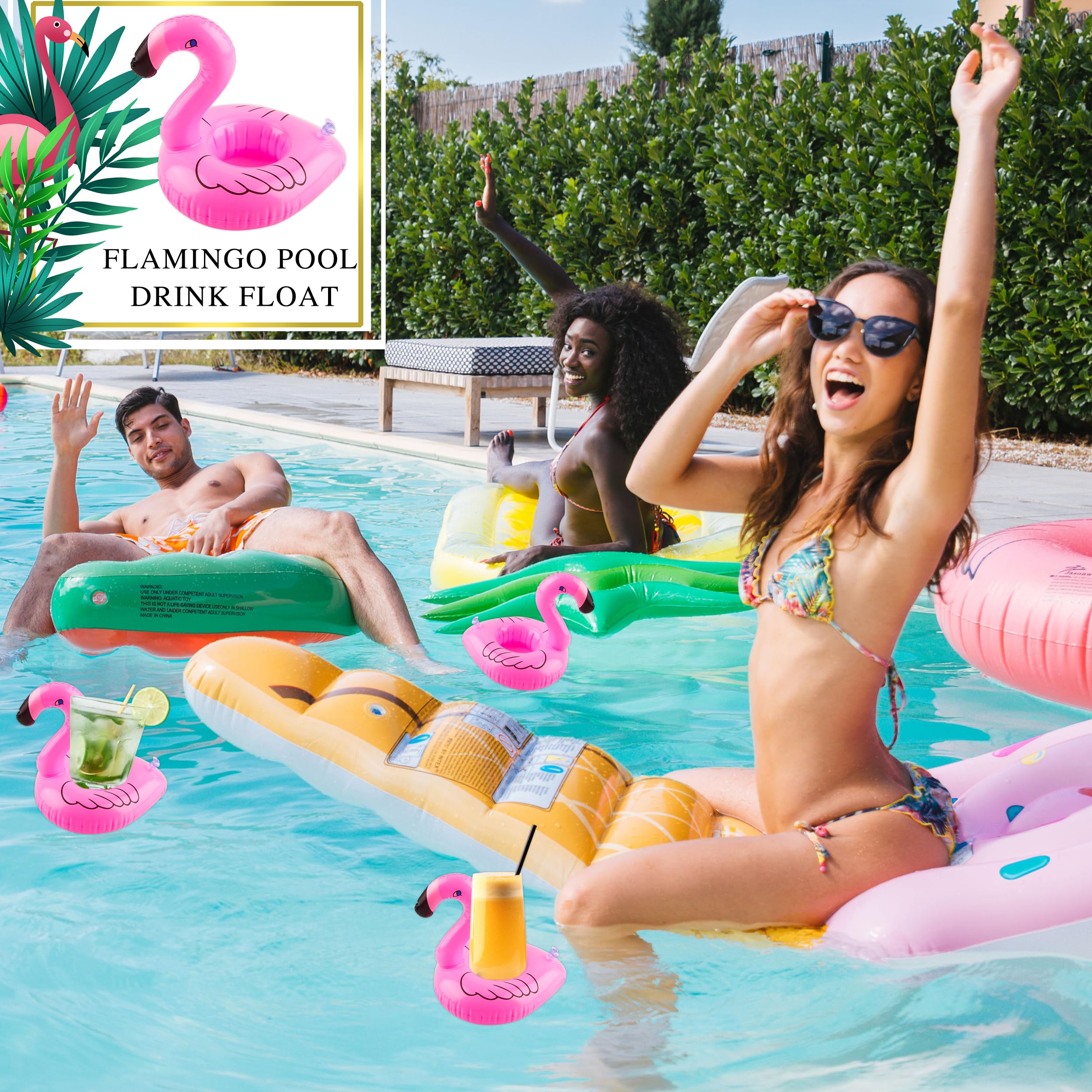 Lot de 200 porte-gobelets gonflables en forme de flamant rose - Pour jacuzzi, été, plage, piscine, fête