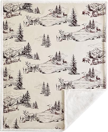 Miniatura 2 de Indigo Hill by HiEnd Accents - Manta de sherpa de pino blanco, estampado de oso de montaña, ciervo, ciervo, alce, manta occidental para campamento