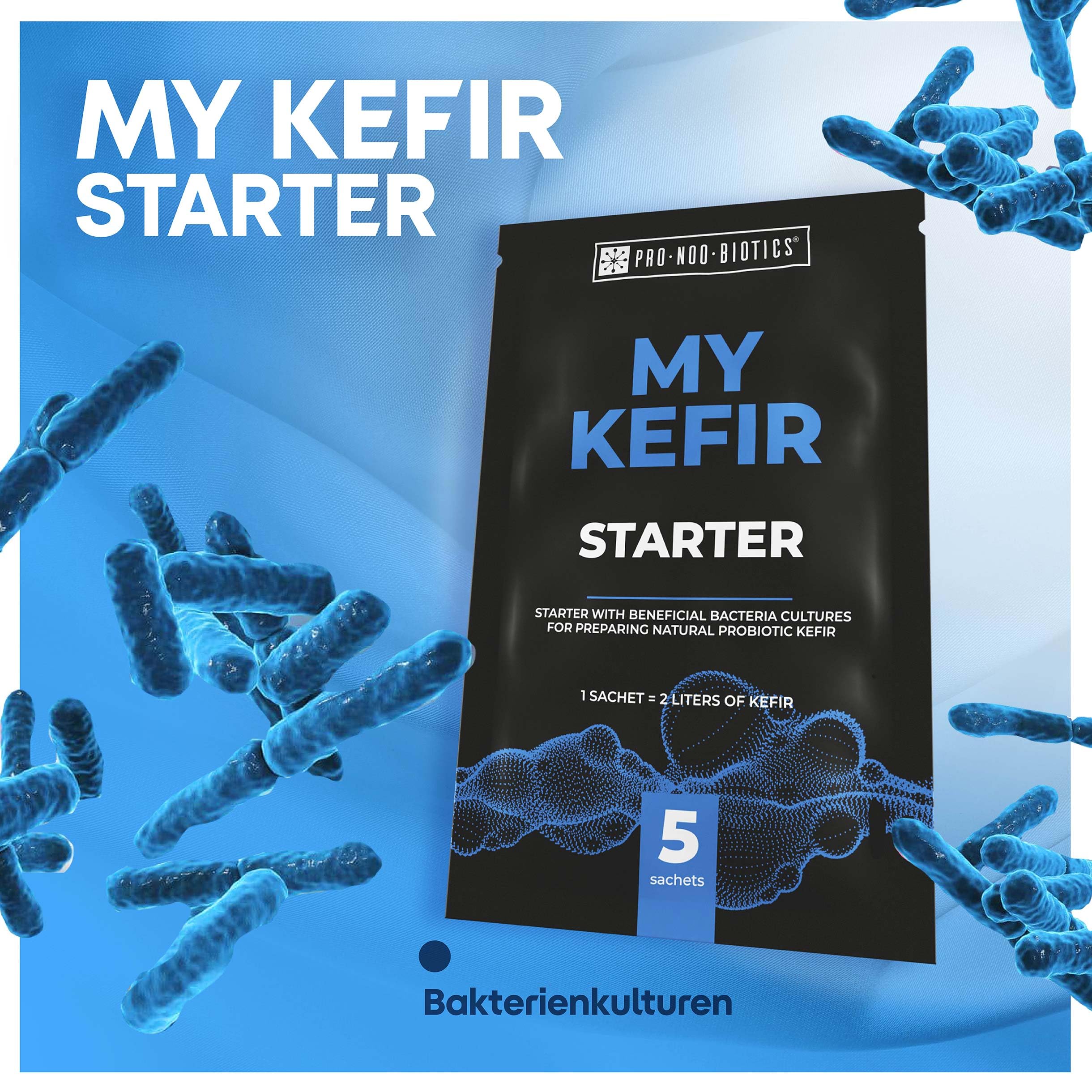 MyKefir Starter – Probiotischer Starter für hausgemachten Kefir – Mit Hohem Gehalt an Probiotischen Bakterien – 1 Beutel für 2 Liter Milch – Einfach Selbst Herzustellen