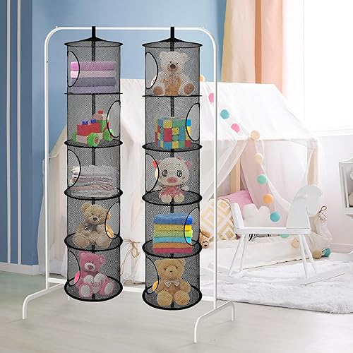 Miniatura 6 de coastal rose 2 unidades de almacenamiento de animales de peluche plegables para animales de peluche o hamaca, 5 compartimentos colgantes de malla