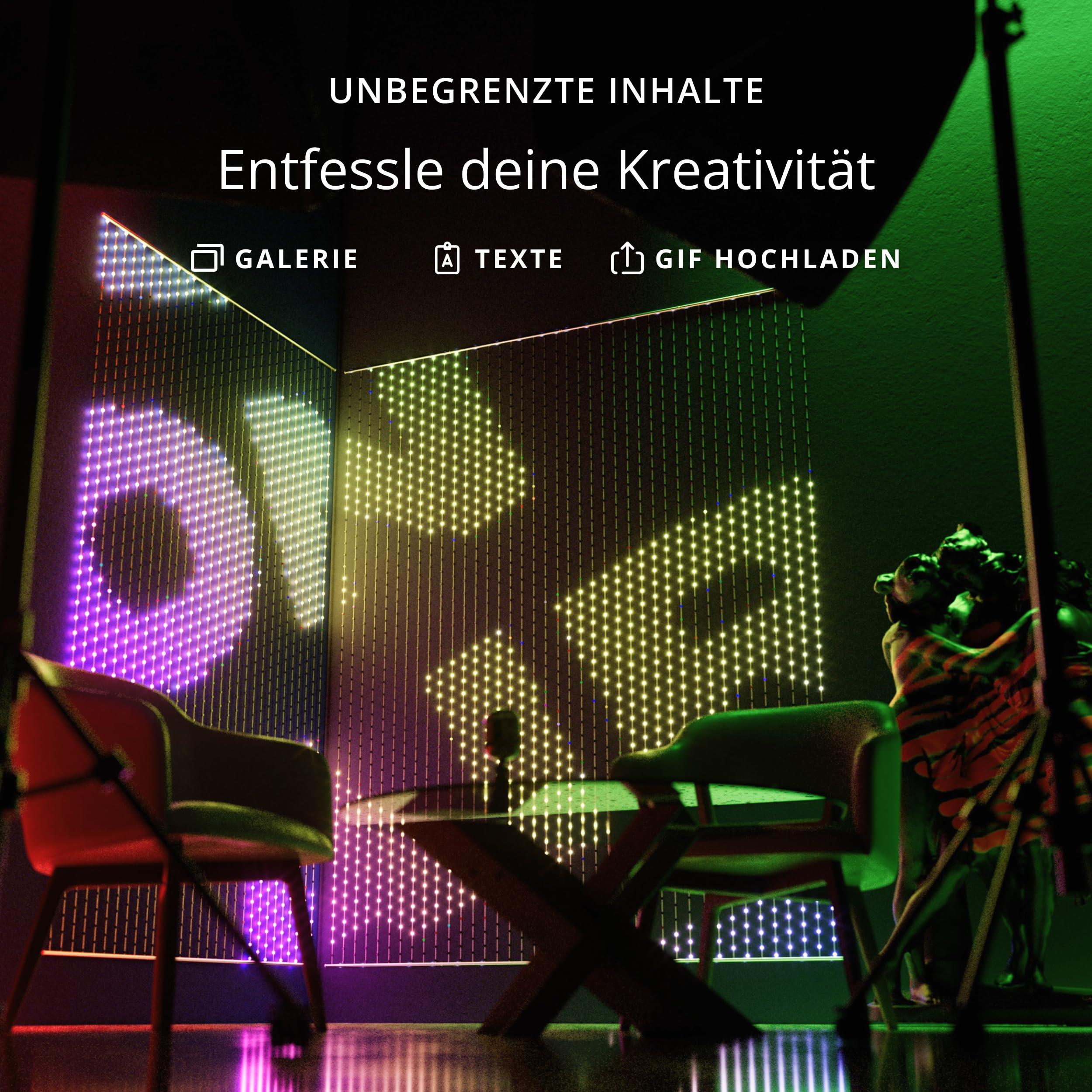 Twinkly Matrix 480 LED RGB LED-Vorhang hohe Dichte Smart RGB Gaming-Lichter kompatibel Razer Chroma Omen Alexa Google Home App-Steuerung transparentes Kabel 1m x 1m