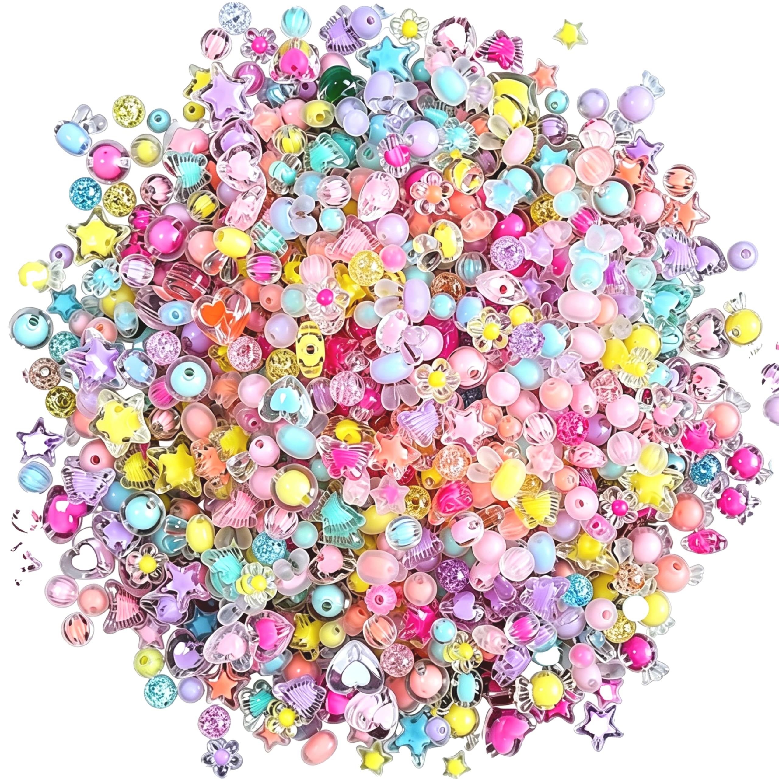 Photo 1 of 240Pec Acrylic Beads Inside Beads, Pastel Filled Beads for Jewelry Making, Bracelets, DIY Crafts, Assorted Shapes