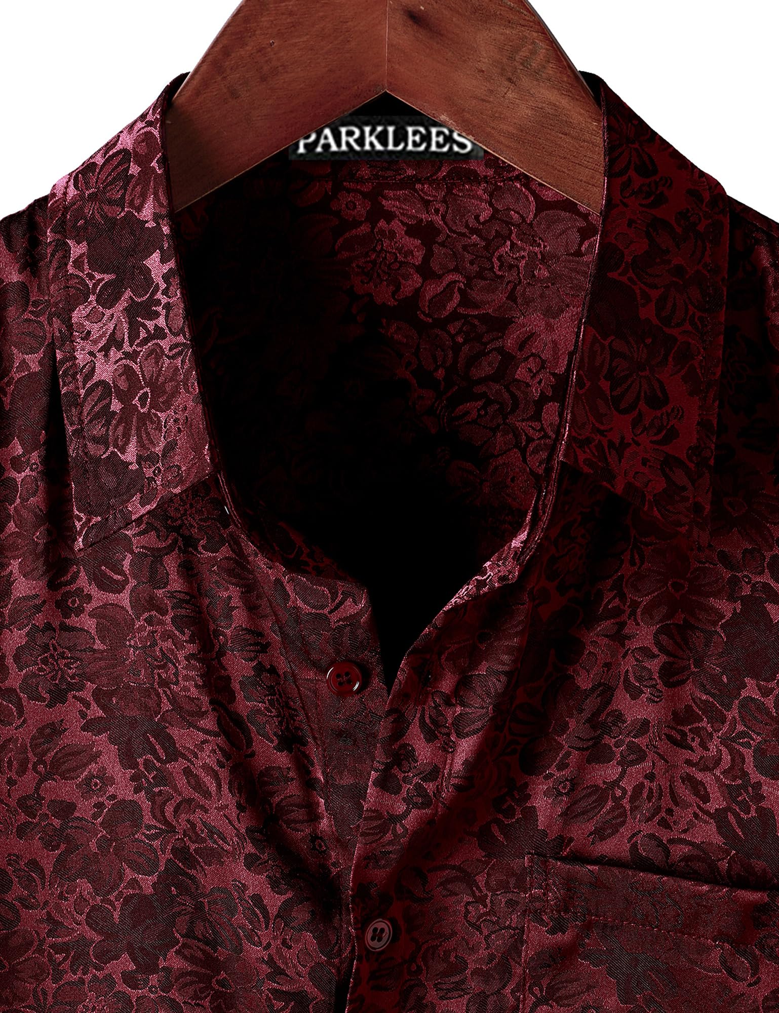PARKLEES Chemise d'été à manches courtes en satin de soie jacquard brillant pour homme