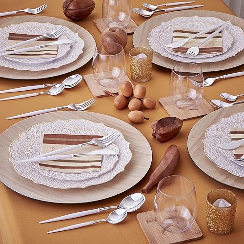 Miniatura 2 de SILVER SPOONS Platos desechables de postre de lujo (10 unidades), platos de plástico resistentes, suministros de fiesta dorados para baby showers,
