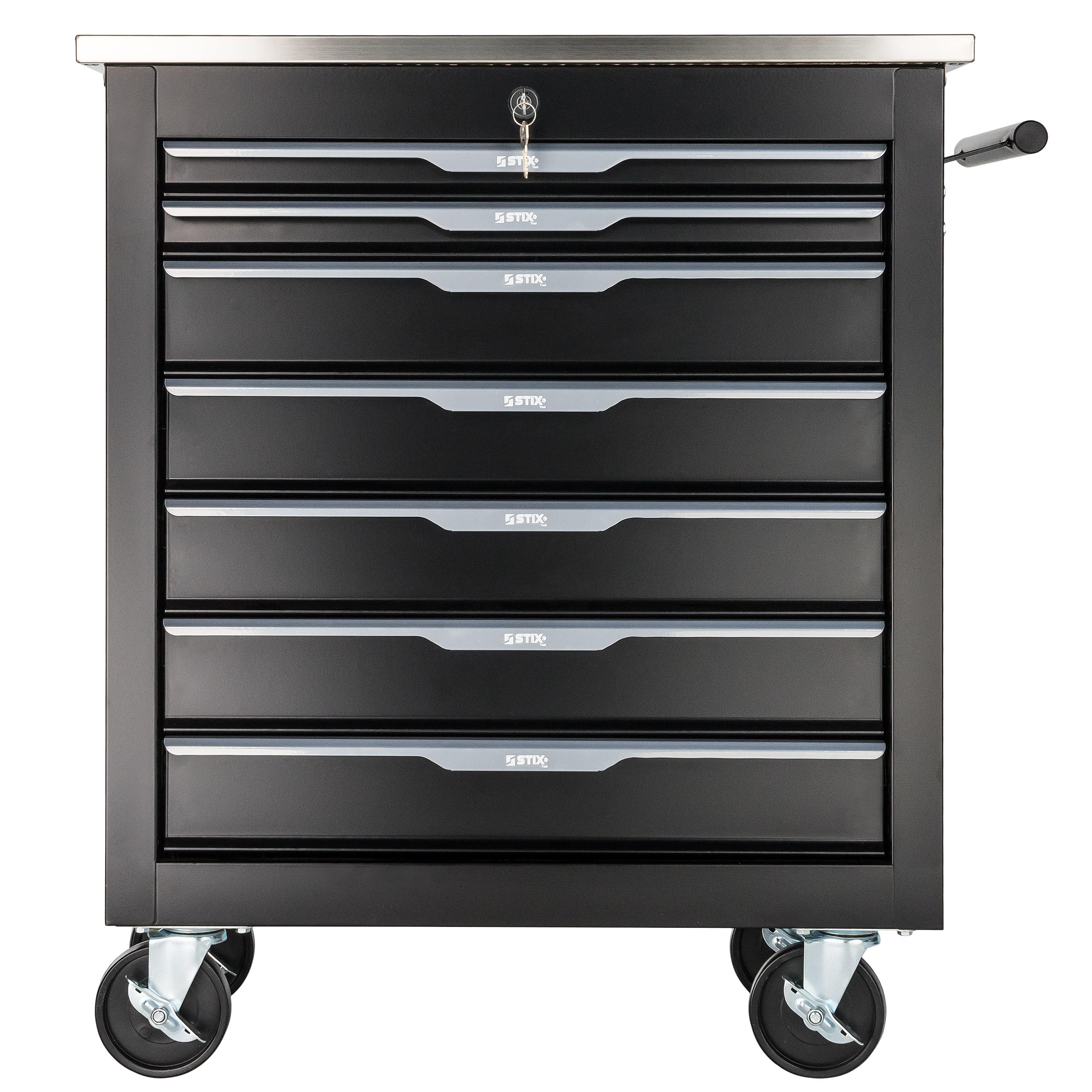 GarageGo Carrello portautensili P7 con 7 cassetti, piano in acciaio inox, chiusura centralizzata, ruote, serrabile, sottile