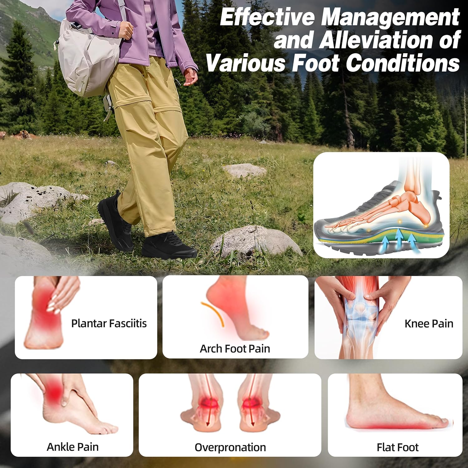 Women's Orthopedic Wide Plantar Fasciitis Shoes: Comfortable Arch Support Diabetic Orthotic Flat Feet Trail Running Athletic Hiking Sneakers, Casual Sports Trekking Walking Shoes for Foot Heel Pain - Image 2