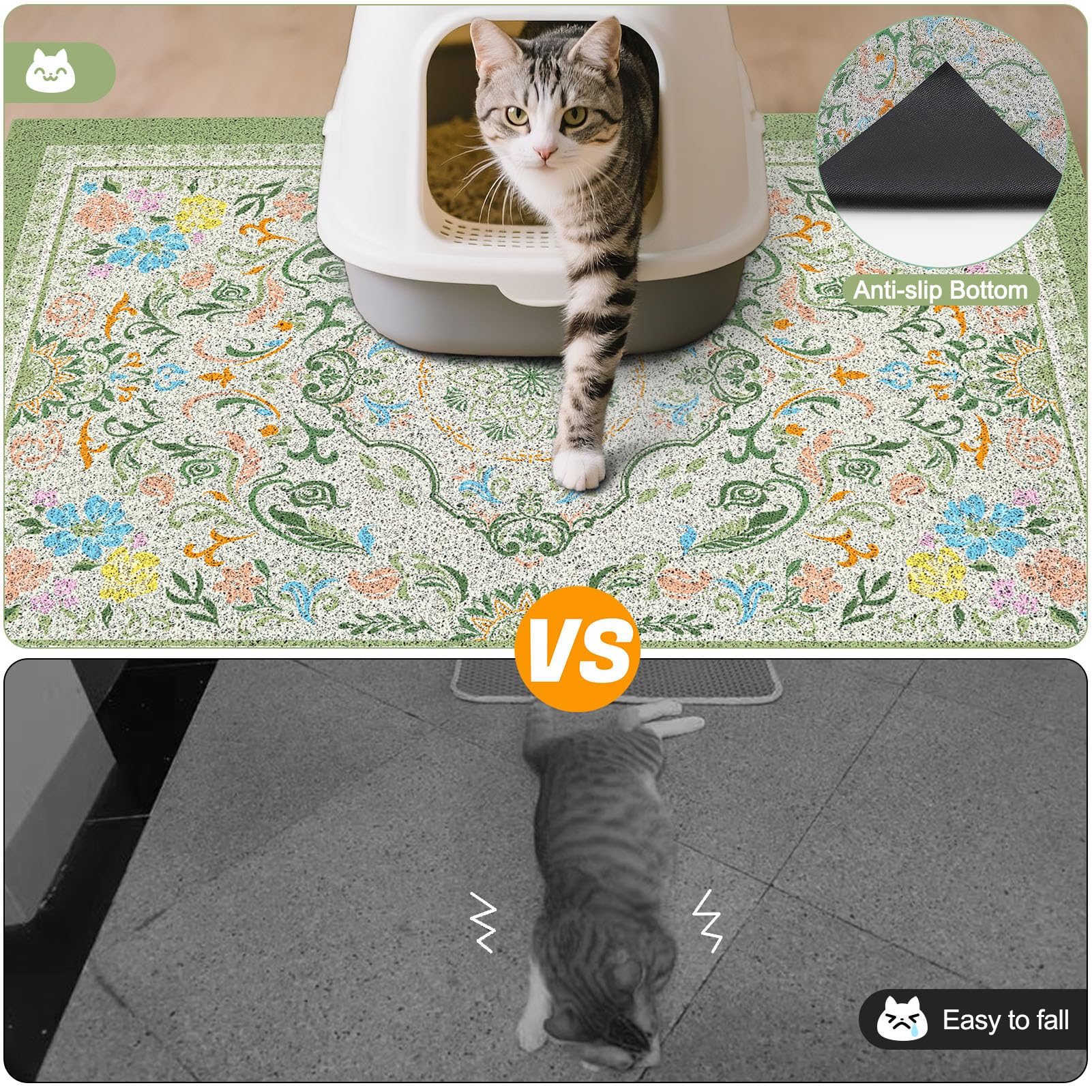 Glittme Cat Litter Mat with Non-Slip Bottom Litter Box Mat 33"X22" Litter Trapping Mat Easy to Clean Washable Cat Food Mat for Kitty,L - image 5