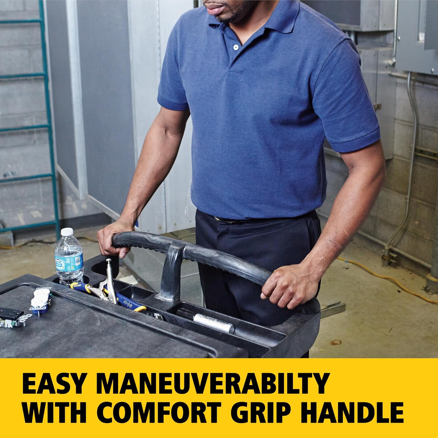 Rubbermaid Commercial Products TradeMaster Tool Storage Utility Cart, 4 Drawers + Cabinet, Small, 750 lb. Capacity, Black, for Warehouse/Garage/Cleaning/Maintenance