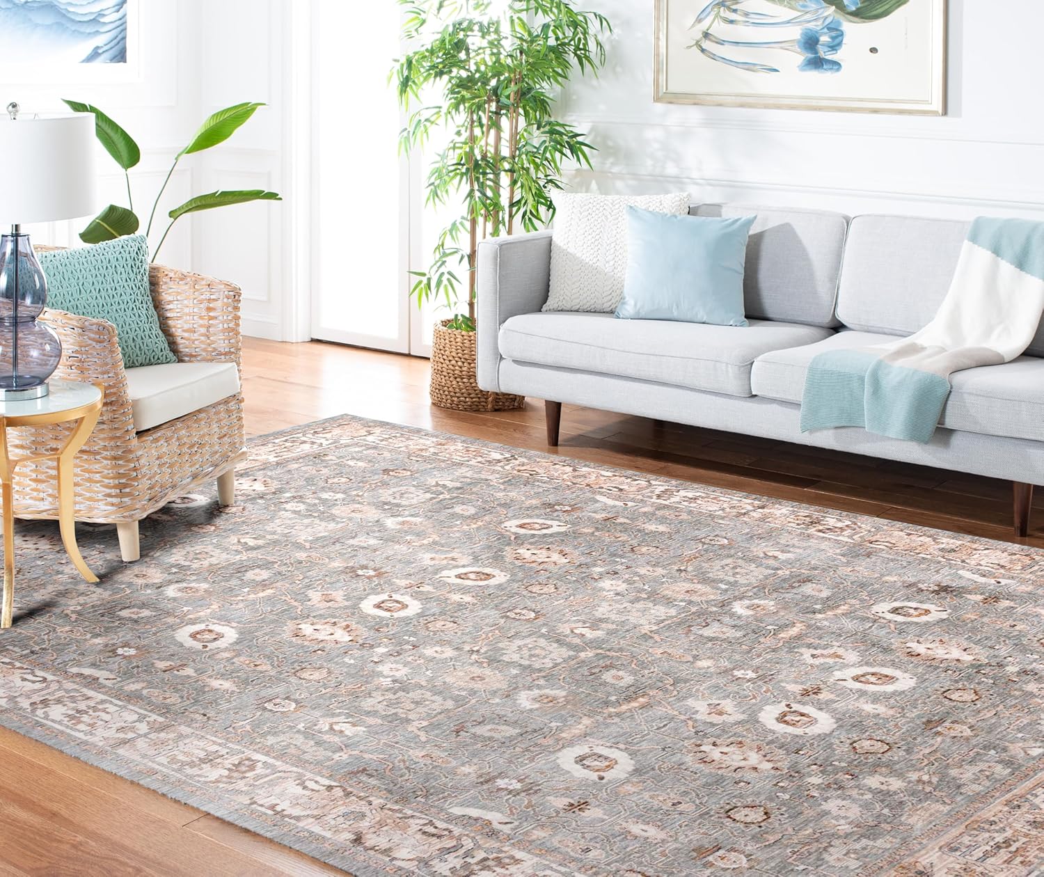 SAFAVIEH Area Rug 8x10 - Harlow Collection - Large - Ivory Grey & Sage, Vintage Oriental Design, Slip Resistant & Easy Cleaning, Ideal for Living Room, Bedroom, Office, Dining Space (HAR104A)