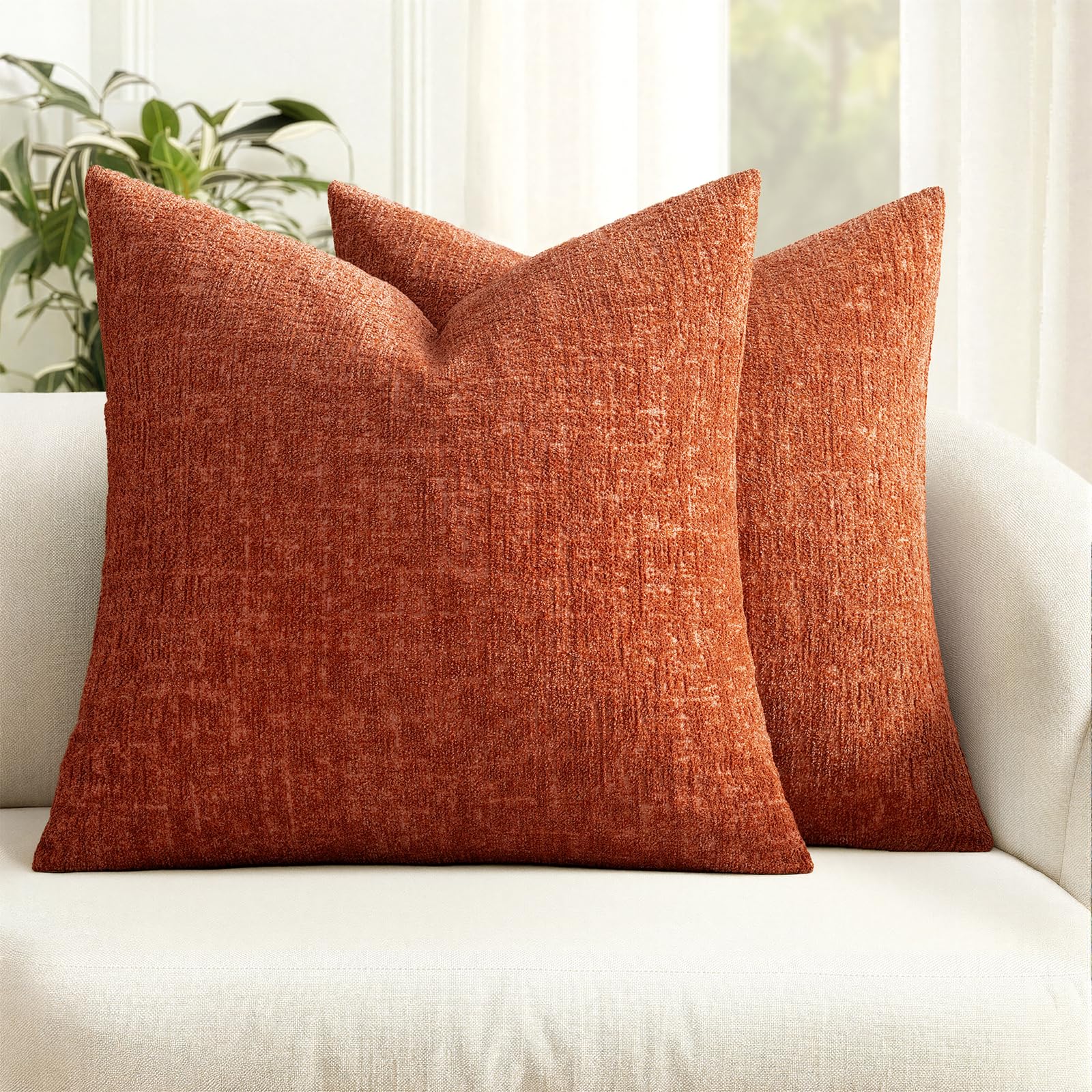 MIULEE Decorative Throw Pillow Covers 18x18 Pack of 2 Beige Couch Pillow Covers Soft Cozy Textured Chenille Pillowcases for Home Decor Sofa Living Room Cushion Bedroom — view 19