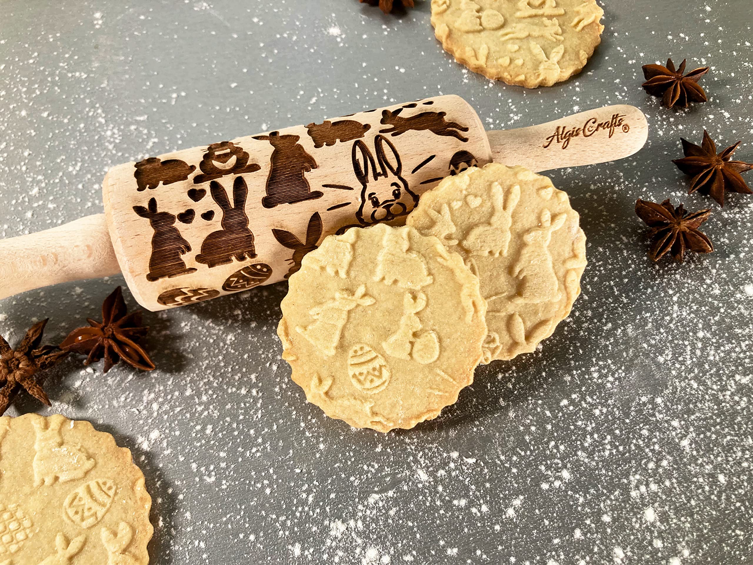 Easter 3 Mini Embossed Rolling Pin Set. Wooden Laser Cut Embossing Rolling Pins for Embossed Cookies. Easter, Rabbit, Egg - Image 3