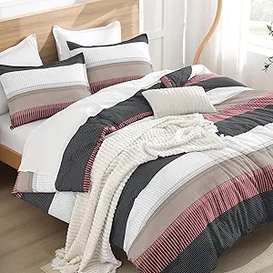 Litanika Full Comforter Set Red Black - 3 Pieces Lightweight Fluffy Bedding Comforter Sets, All Season Down Alternative Comforter (1 Comforter, 2 Pillowcases)