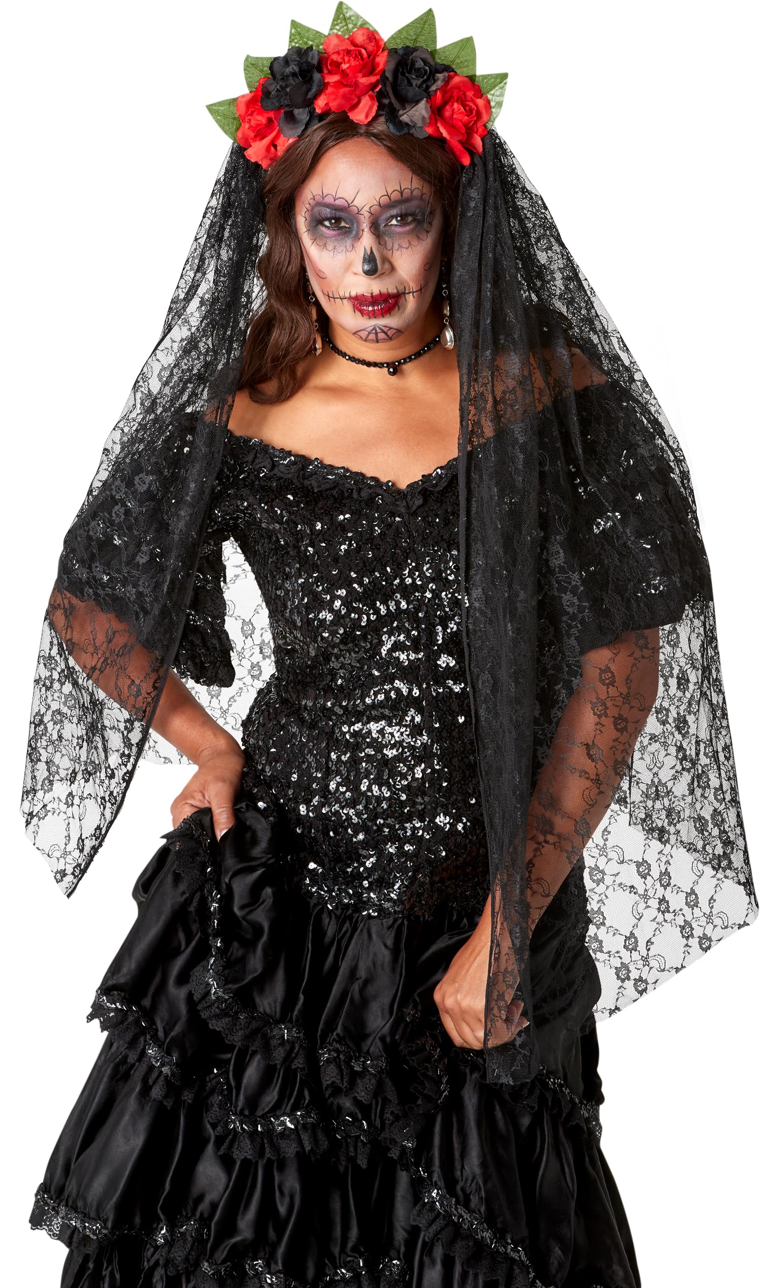 Forum Novelties Bristol Novelty 74922 Halloween Day of the Dead Veil, Multicoloured, One Size Halloween