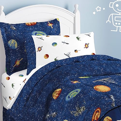 Miniatura 2 de Dream Factory Juego completo de 8 piezas con falda de cama de fácil lavado súper suave matrimonial satélites de espacio exterior azul