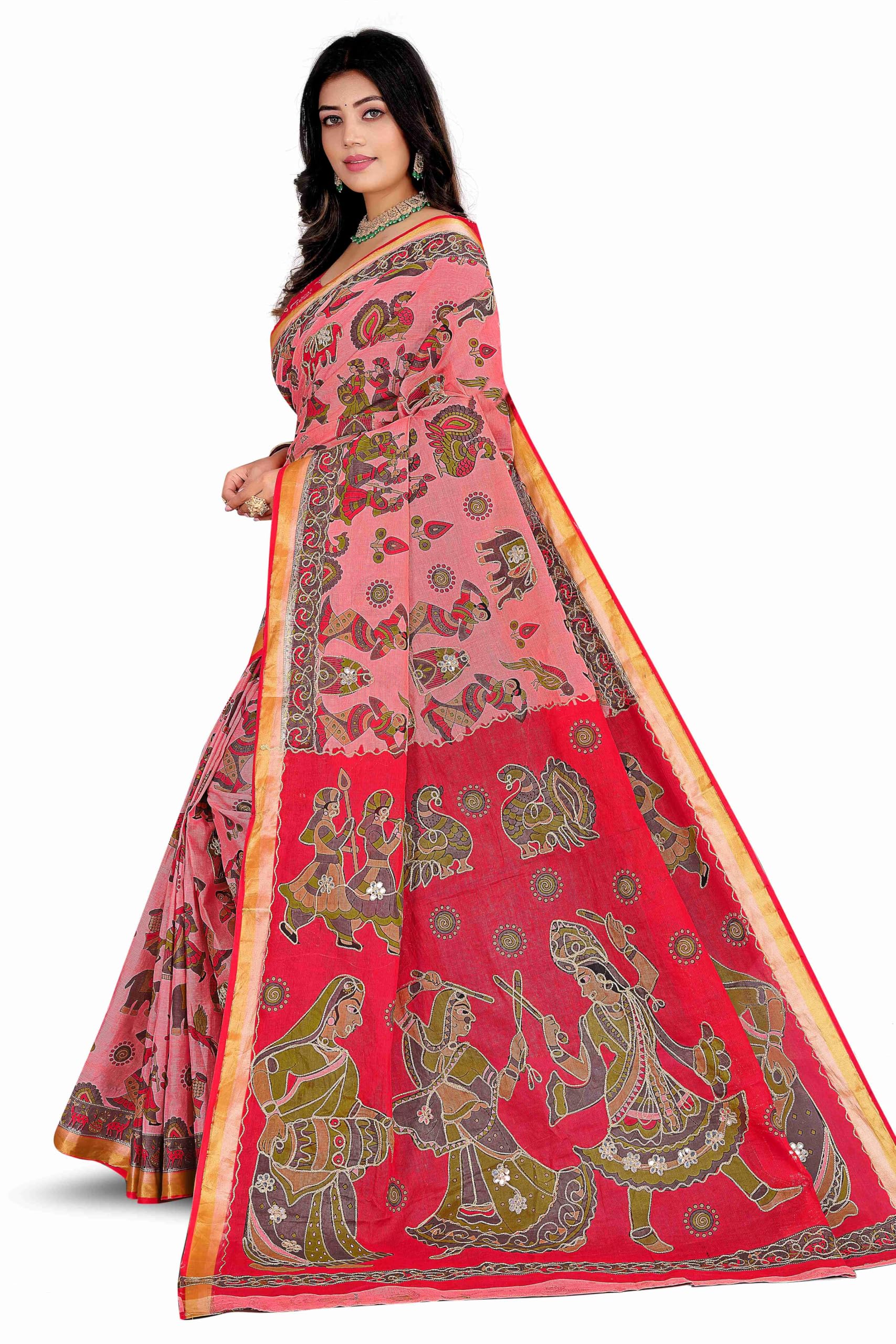 sonarika creation Aari Work and Mirror work Saree | Pure Cotton Saree for Women with Blouse Piece | Traditional Ethnic Wear Saree for Festival, Wedding, Traditional, Party | Hand Printed Cotton Saree-picture-28