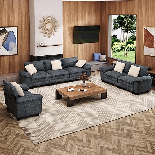 Miniatura 13 de Juego de sofá modular Cloud en forma de U, asiento profundo de 3 piezas, sofá modular de 6 plazas y brazos extraíbles, felpilla de felpa para sala