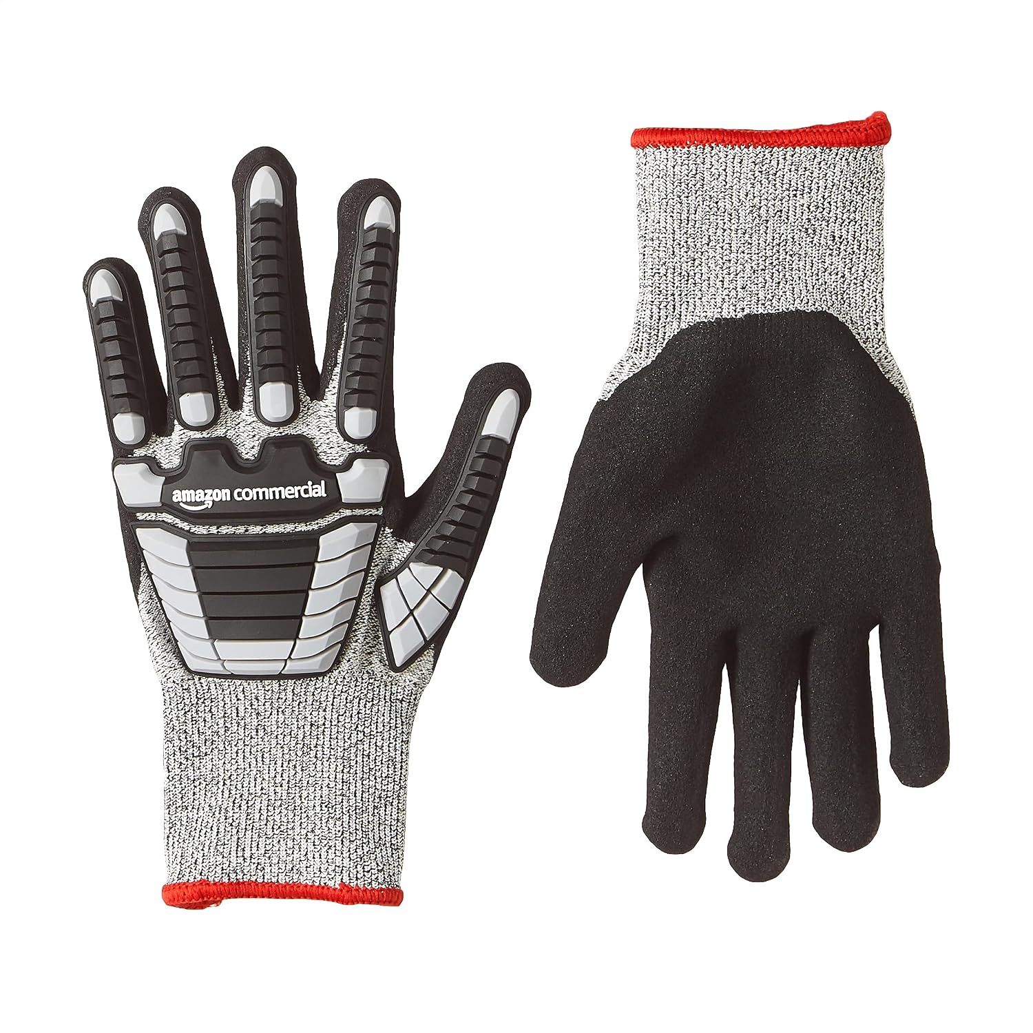 AmazonCommercial 13G SilverSilk & Sandy Nitrile Gloves with Impact Protection (Grey/Black), Size S, 1-Pair