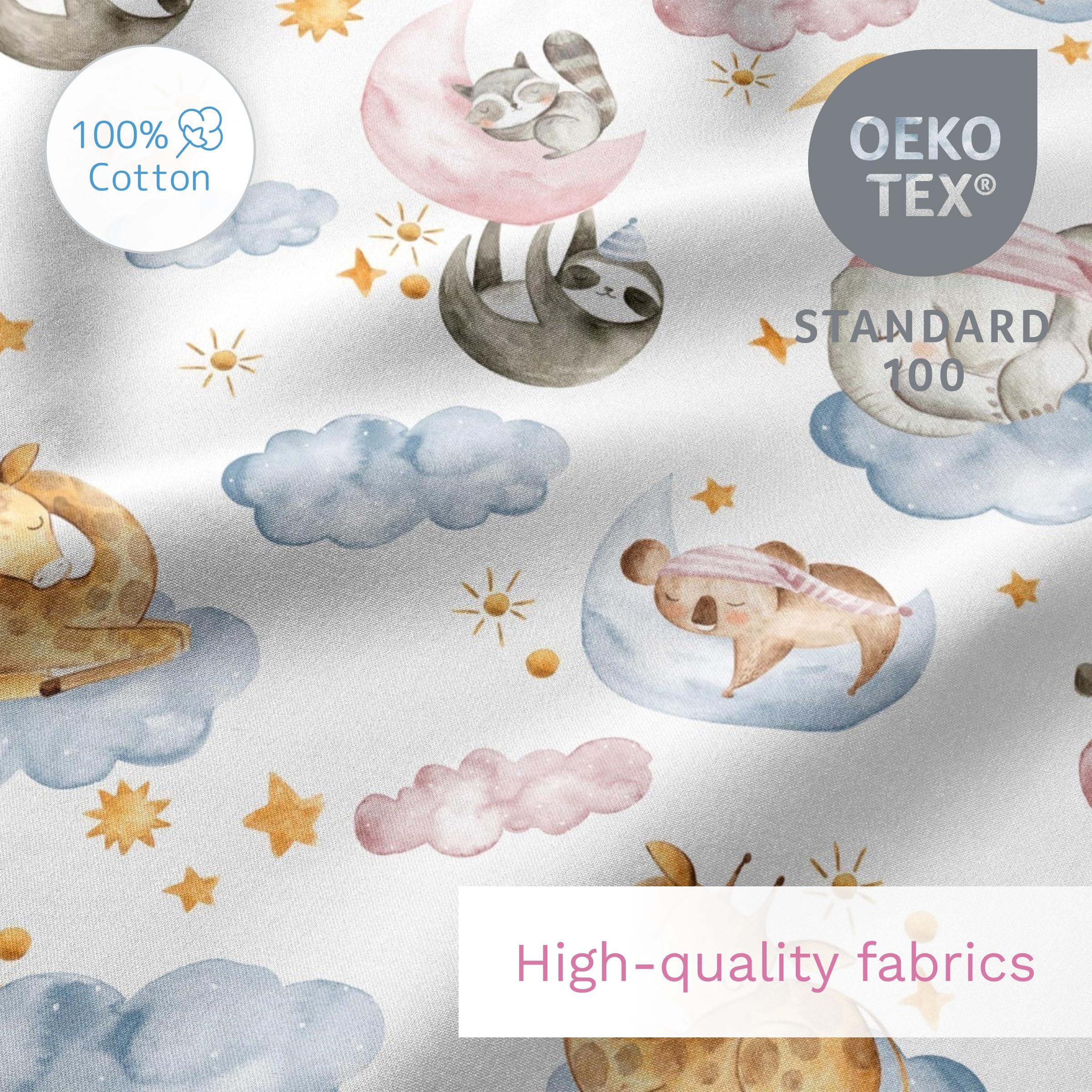 Baby Comfort Juego de Ropa de Cama de 5 Piezas con Funda nórdica y sábana de algodón para Cuna de 120 x 60 cm (Animales en Nubes) (12 Meses+)