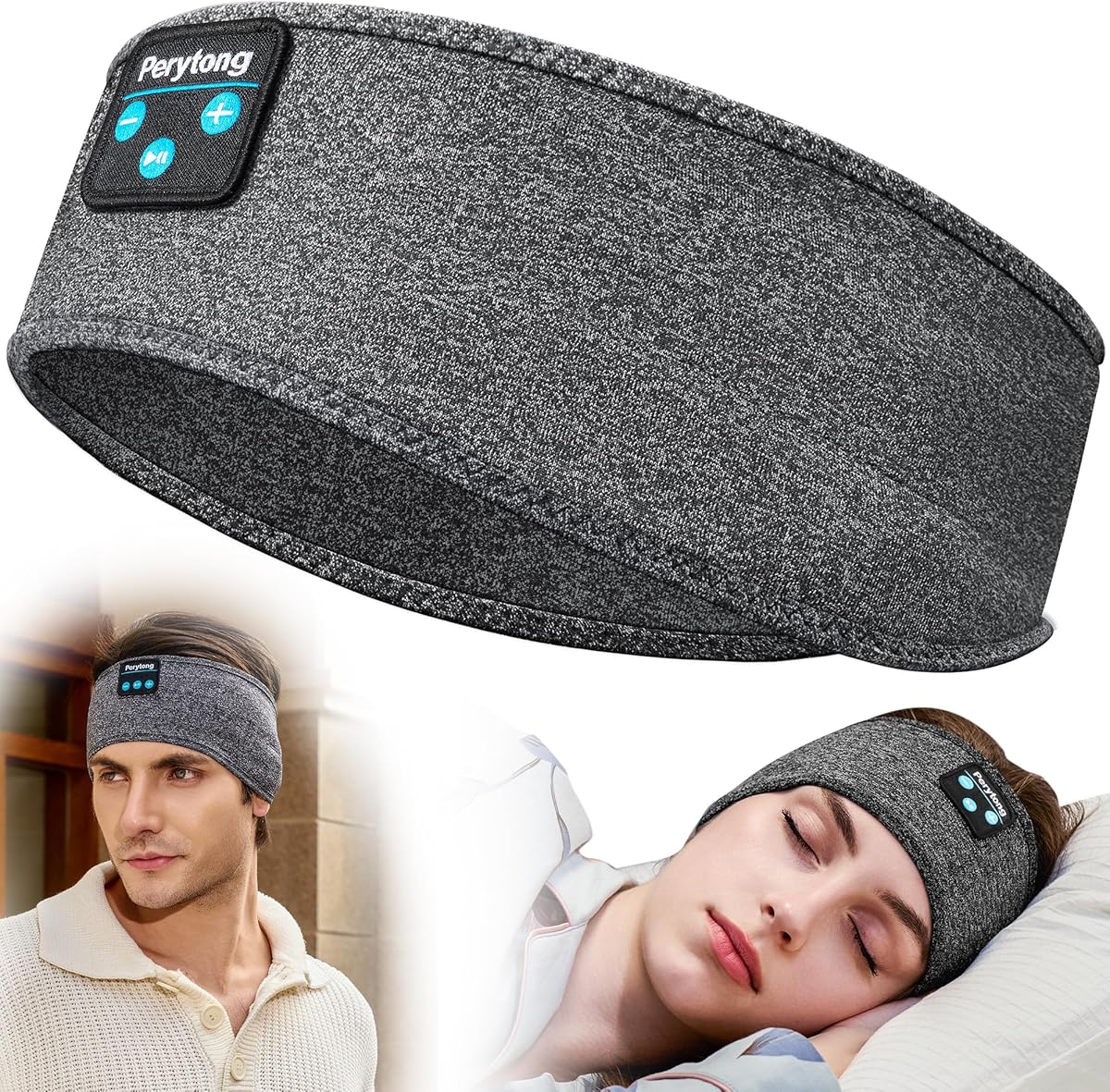 Perytong Sleeping Headphones Bluetooth Headband, Soft Long Time Play Sleeping Headsets with Built in Speakers Perfect for Workout,Running,Yoga,Travel, Darkgray
