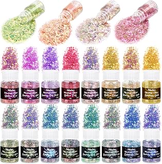 Cruzix 20 Color Chunky Glitters for Resin Crafts, Mixology Iridescent Fine Glitter Sequins for Tumblers Slime, Holographic Cosmetic Glitters for Makeup Nail Body Art Festival Decor