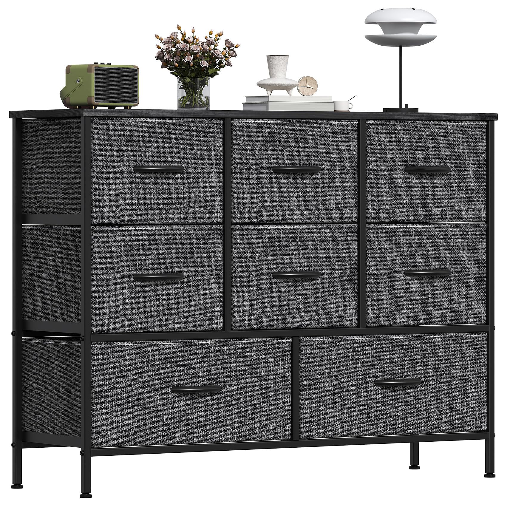 GoaHi Chest of Drawers, Fabric Dressers with Metal Frame and MDF Wooden Top Board, Adjustable Feet, Anti-Tip Safety, Storage Unit with 8 Drawers for Bedroom, Living Room, Closet, Deep Gray — image 1