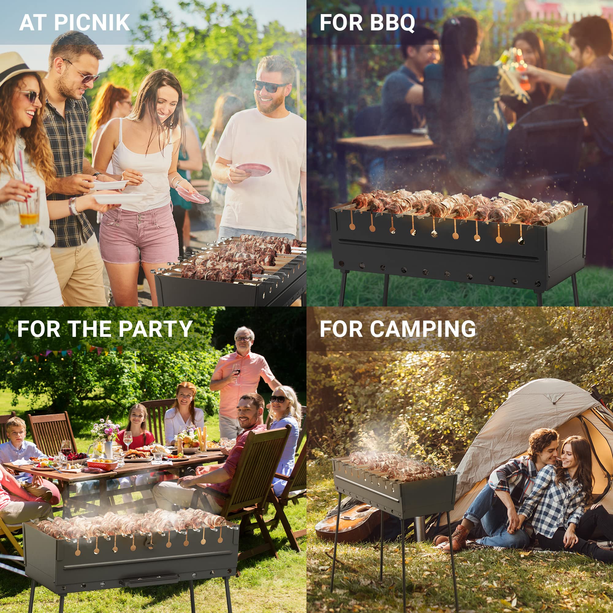 Parrilla de carbón para 10 brochetas – Parrillas portátiles de campamento – Mangal de metal plegable – Kebab Shish BBQ para EDC Picnic al aire libre cocinar camping senderismo N10 3