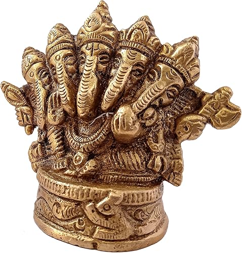 Miniatura 5 de GURU JEE™ Estatua de latón Panchmukhi Lord Ganesha Idol 5 Caras Ganesh Ji Cinco cabezas Ganpati Bappa Murti para regalos Puja Mandir Temple Showpiece