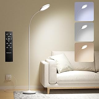 Keepsmile Floor Lamp, LED Floor Lamps for Office, Bright Reading Floor Lamp with Selectable Color Temperature Dimmable Lamp with Remote & Touch Control,Standing Lamp for Bedroom Living Room (White)