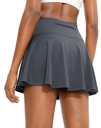 SANTINY Pleated Tennis Skirt with 4 Pockets | 14", 3.5" High Waisted, Soft, Lightweight, Mesh Built-in Shorts, Dressy, Casual, Athletic, Golf, Skort for Women