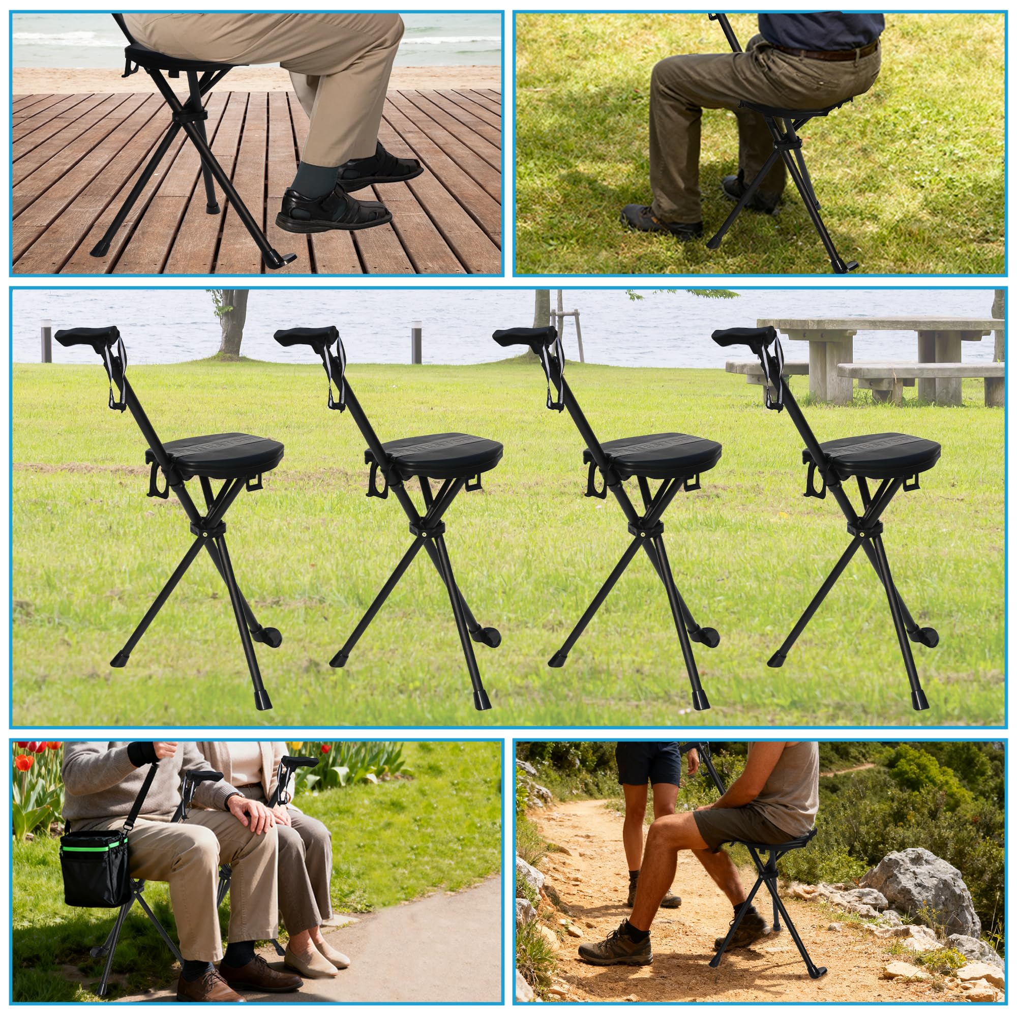 Bastón Mejorado con Asiento, bastón Plegable portátil, Bastones Ajustables para Mujeres y Hombres, bastón retráctil de Altura para Ancianos y Mujeres, Viajes al Aire Libre
