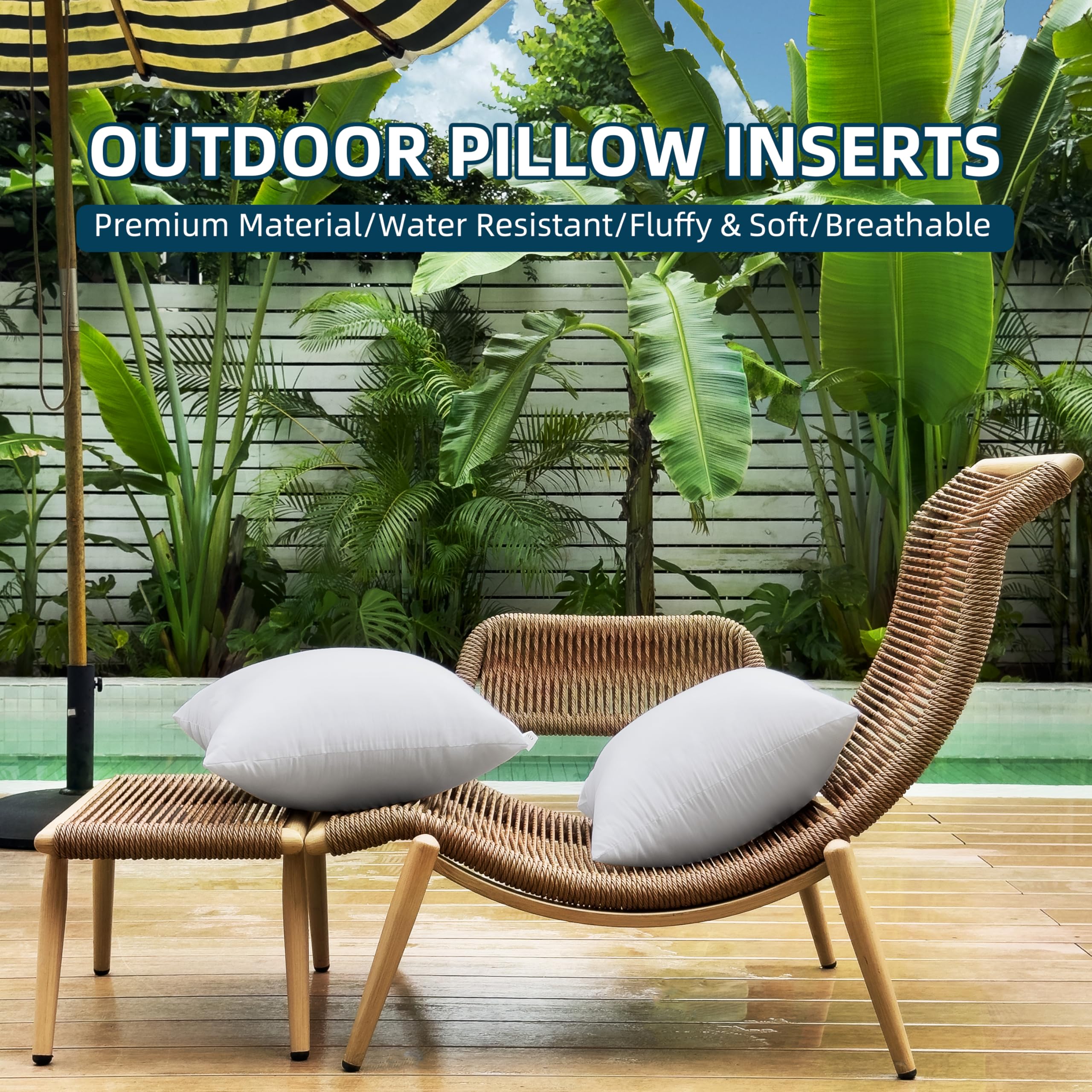 OTPIPCS Set van 4 vierkante outdoor kussenvullingen 55 x 55 cm 22 x 22 inch, waterdicht voor bank, veranda, buiten terrasmeubels, decoratieve kussenvullingen, grote witte sofa kussenvuller