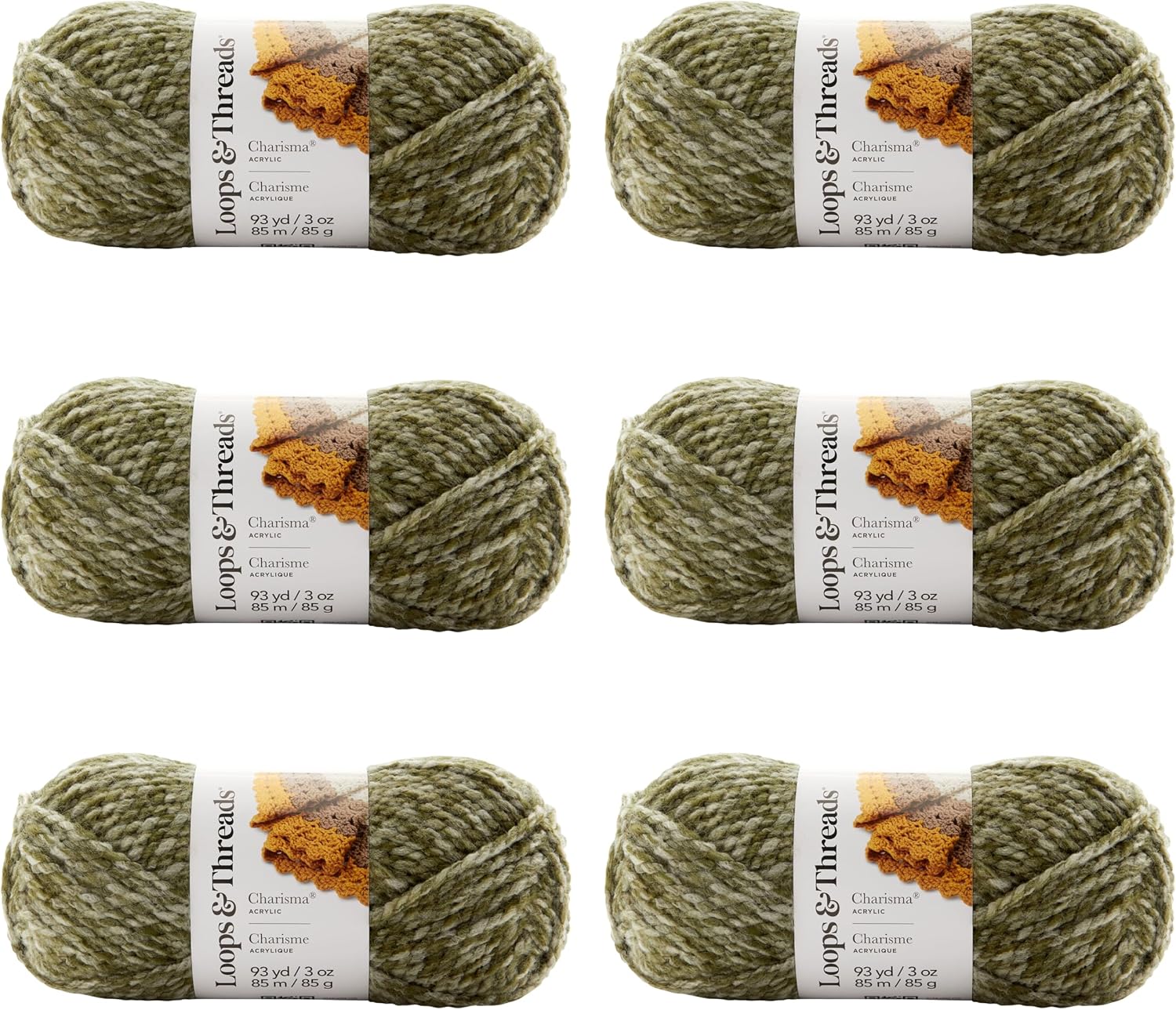 Loops & Threads Charisma Heather Yarn, Soft Bulky Weight Oeko-Tex Certified Acrylic, Assorted Heathered Shades, 3 oz., 6-Pack