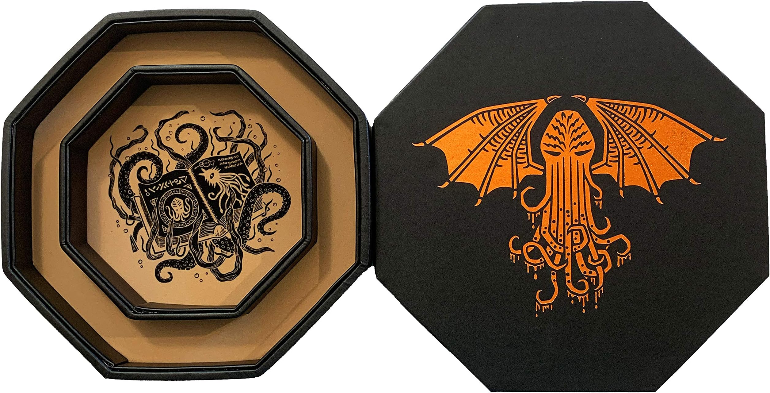 Fantasydice-Cthulhu Tome- Chromatic - Dice Tray - 8" Octagon with Lid and Dice Staging Area- Holds 5 Sets(7 Dice Set/Standard) for All Tabletop RPGs Like D&D, Call of Cthulhu, Shadowrun.